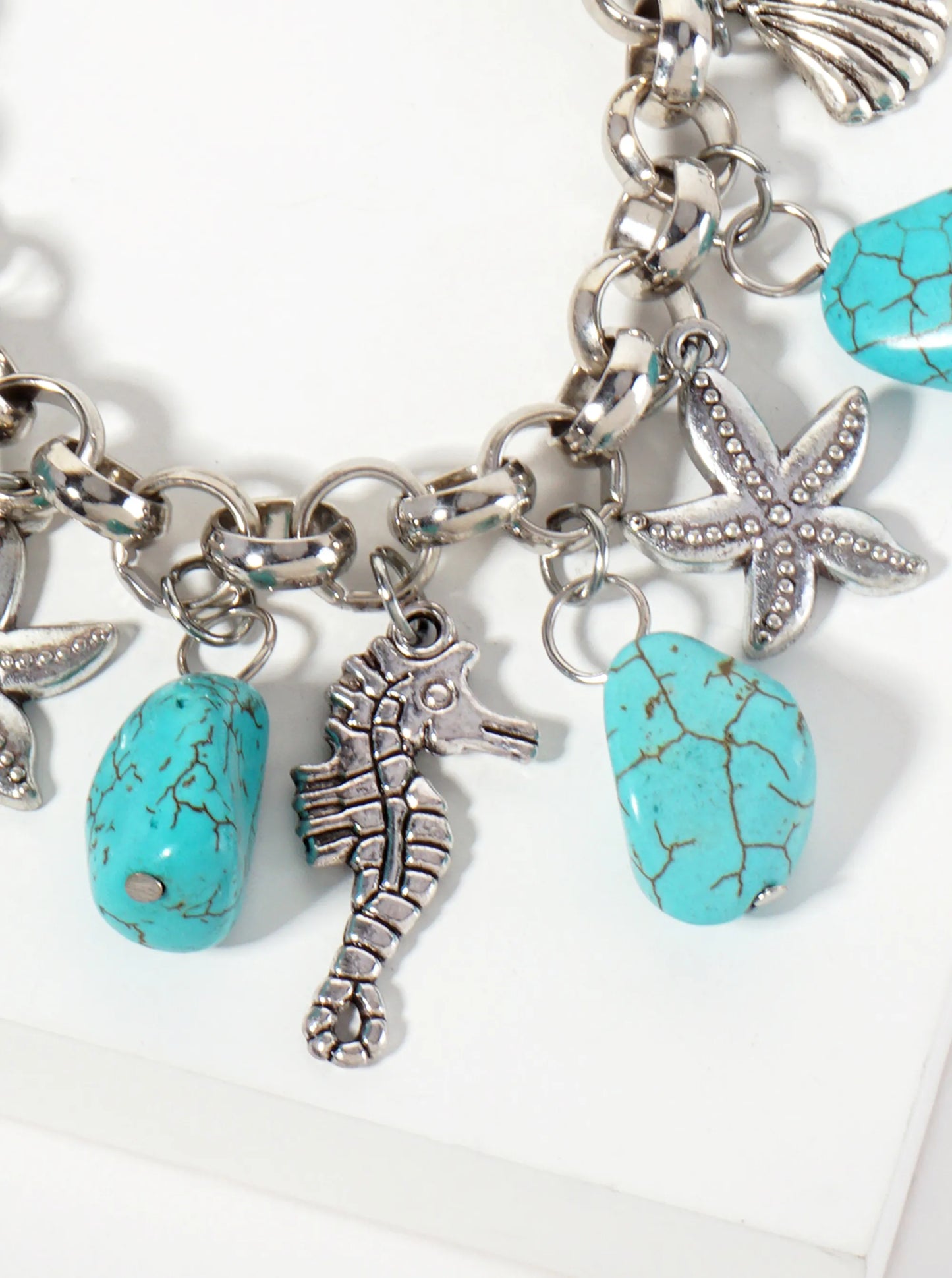 Sea-Life-Theme Semi-Precious Natural-Stone Charms Bracelet