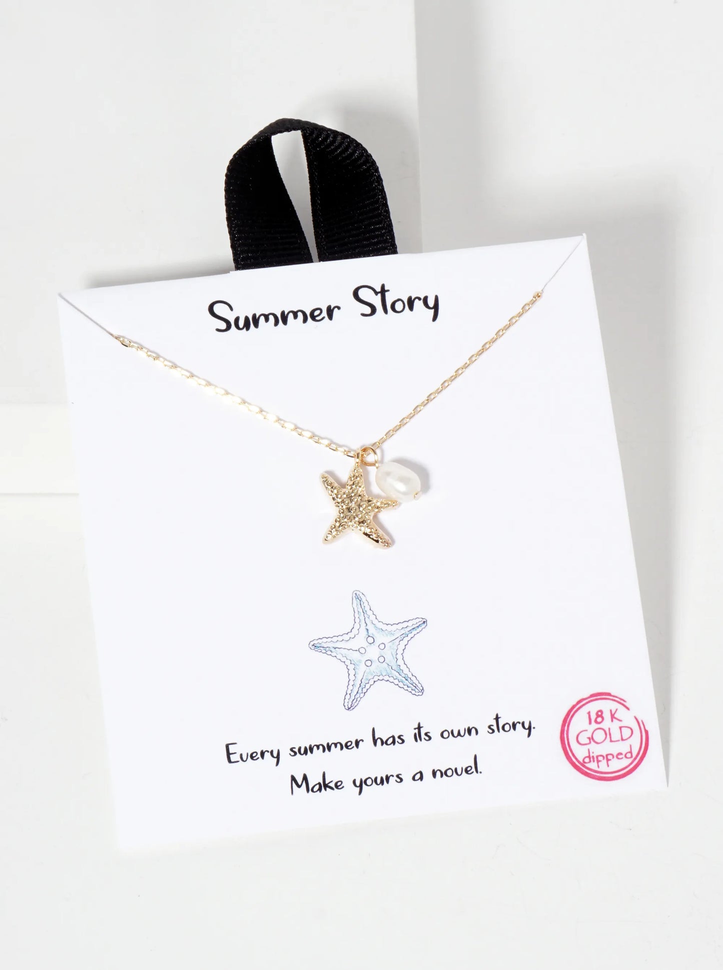 Sea-Life-Theme Starfish Pearl Pendant 18K-Gold-Dipped Necklace