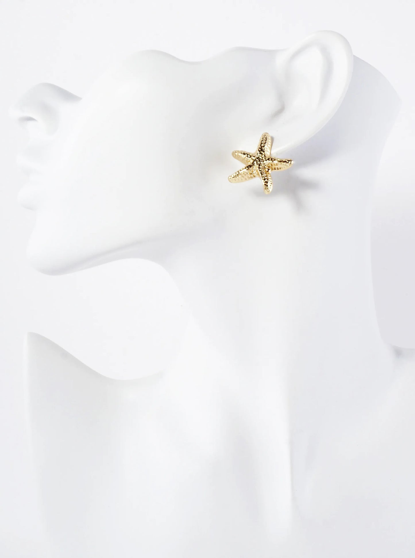 Sea-Life-Theme Textured Starfish 18K-Gold-Dipped Brass Earrings