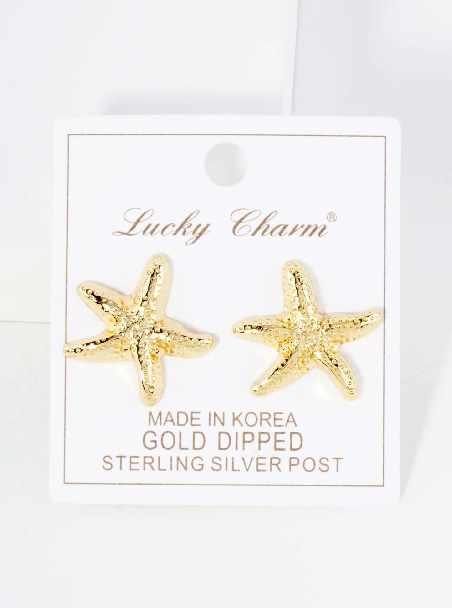 Sea-Life-Theme Textured Starfish 18K-Gold-Dipped Brass Earrings