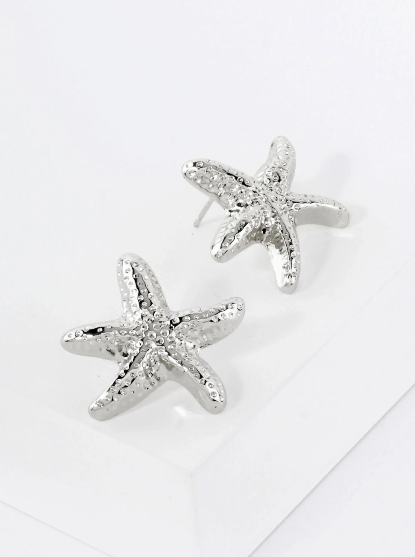 Sea-Life-Theme Textured Starfish 18K-Gold-Dipped Brass Earrings