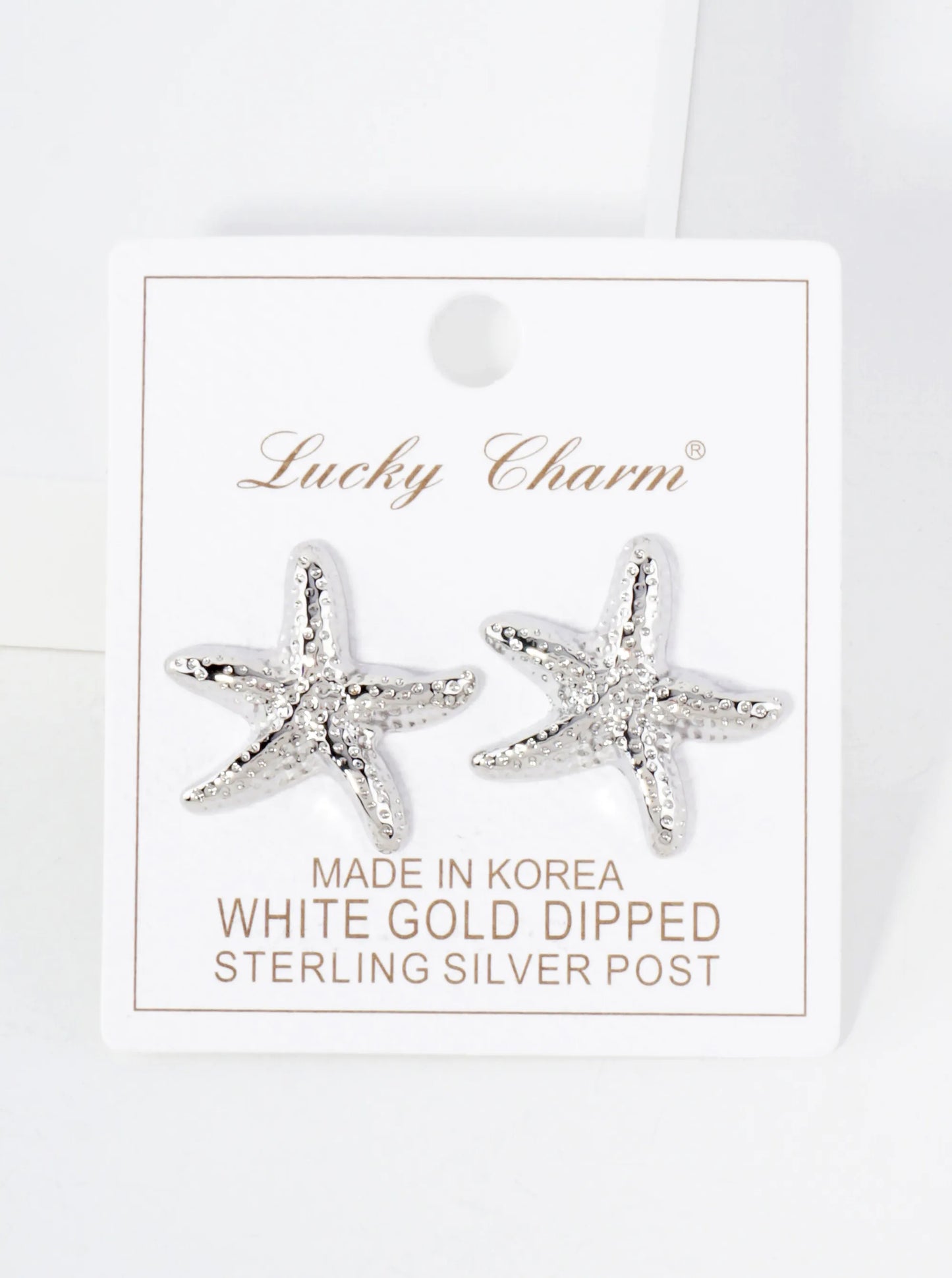 Sea-Life-Theme Textured Starfish 18K-Gold-Dipped Brass Earrings