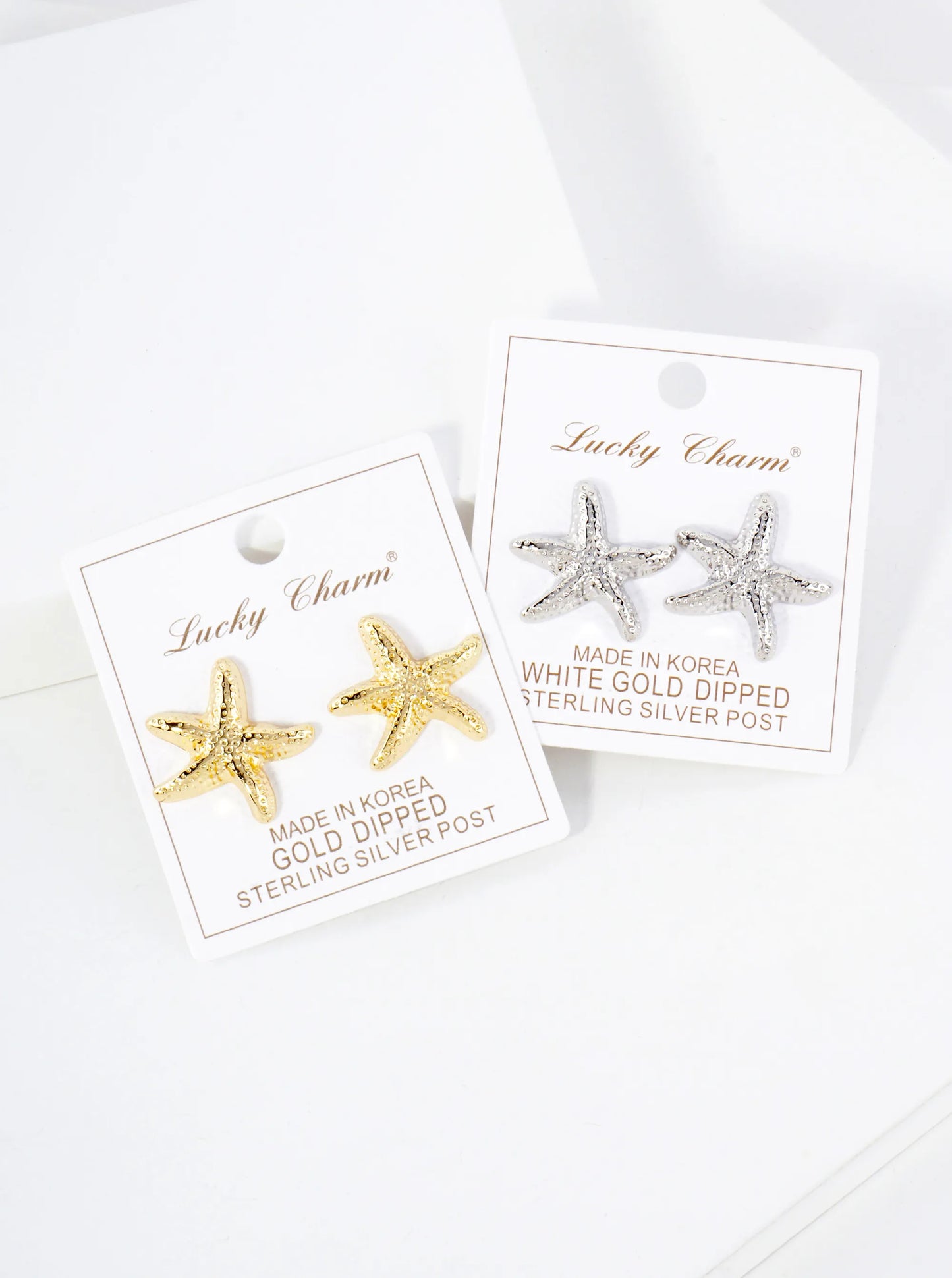 Sea-Life-Theme Textured Starfish 18K-Gold-Dipped Brass Earrings
