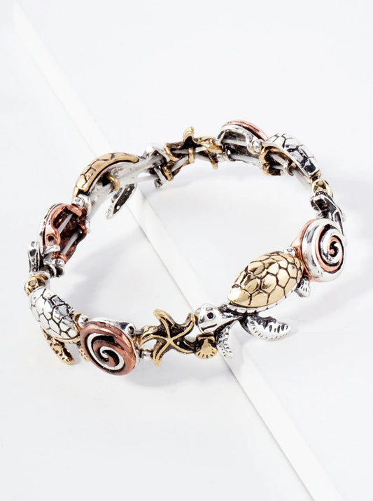 Sea-Life-Theme Turtle Starfish Stretch Bracelet