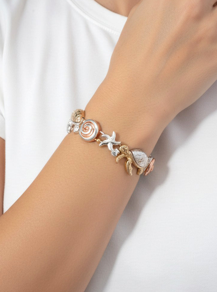 Sea-Life-Theme Turtle Starfish Stretch Bracelet