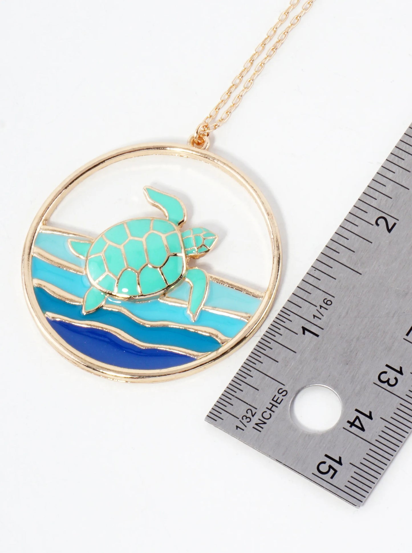 Sea-Life Turtle Circle Pendant 30-inch Long Necklace