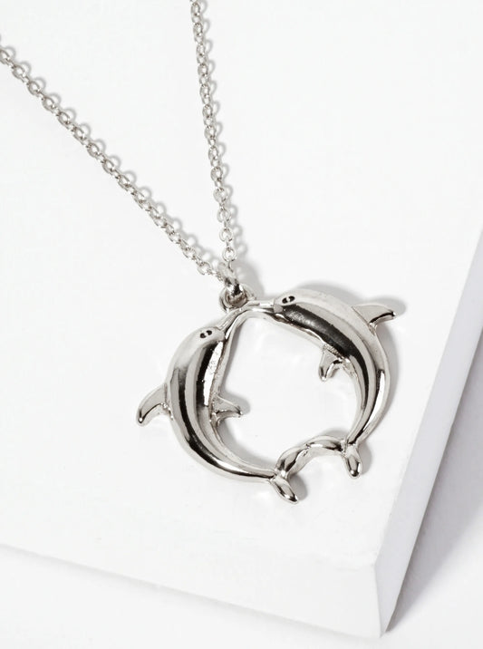 Sea-Life Two Dolphins Kissing Pendant Necklace