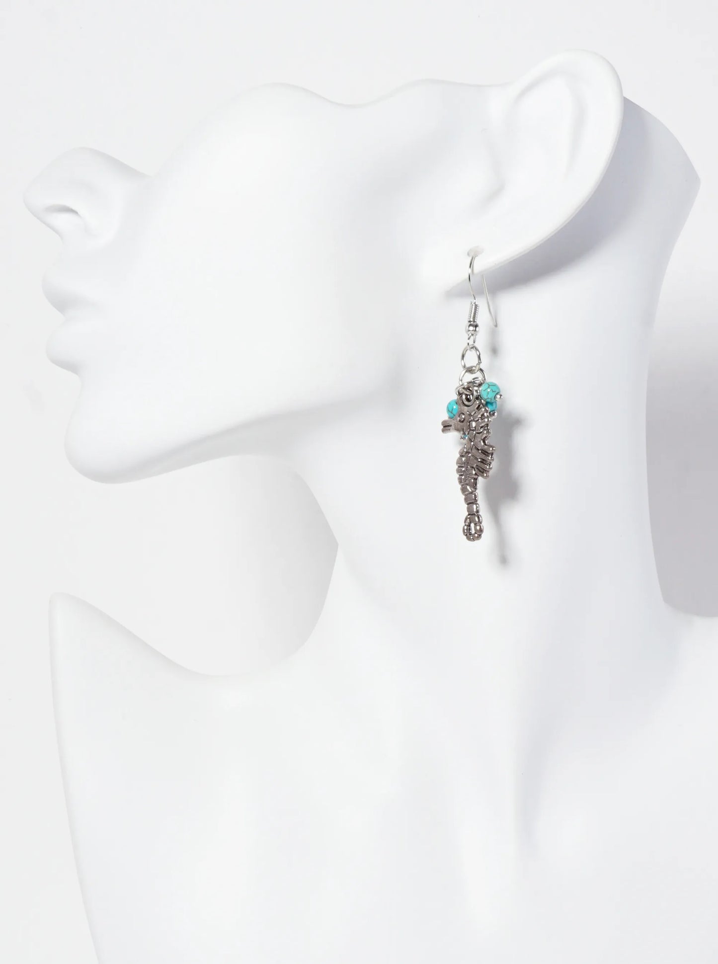 Seahorse Turquoise Semi-Precious Natural Beads Dangle Drop Sea-Life-Theme Earrings