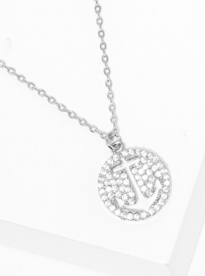 Sealife Nautical Anchor Cz Pendant Delicate Necklace