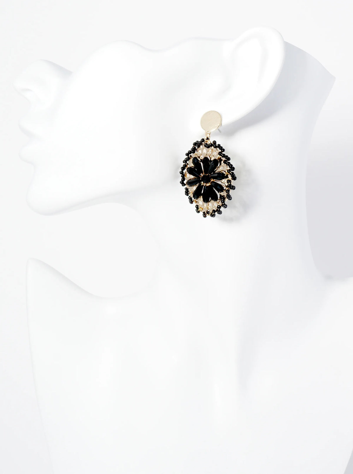 Seed Bead-Wrapped Floral Glass Bead Embellishment Post Drop Earrings