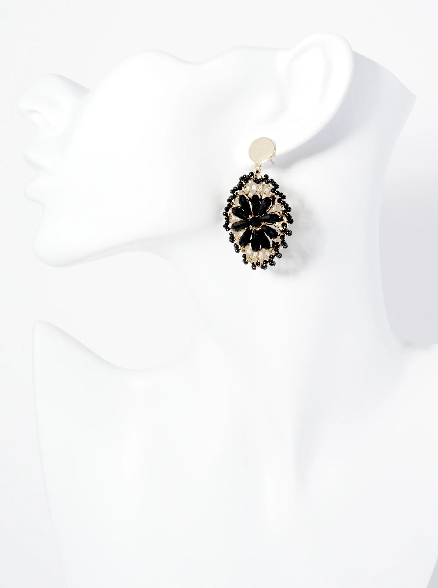 Seed Bead-Wrapped Floral Glass Bead Embellishment Post Drop Earrings