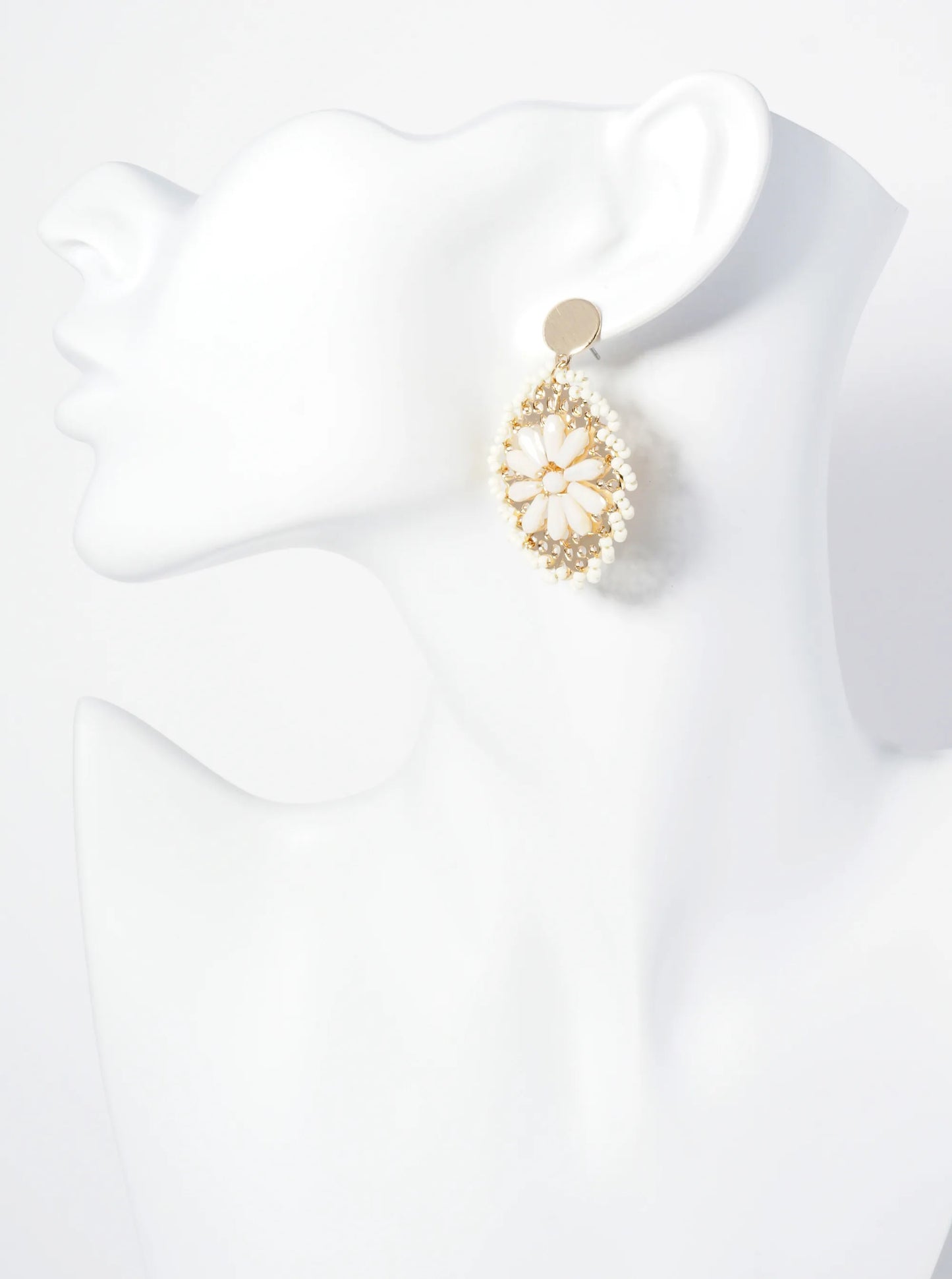 Seed Bead-Wrapped Floral Glass Bead Embellishment Post Drop Earrings