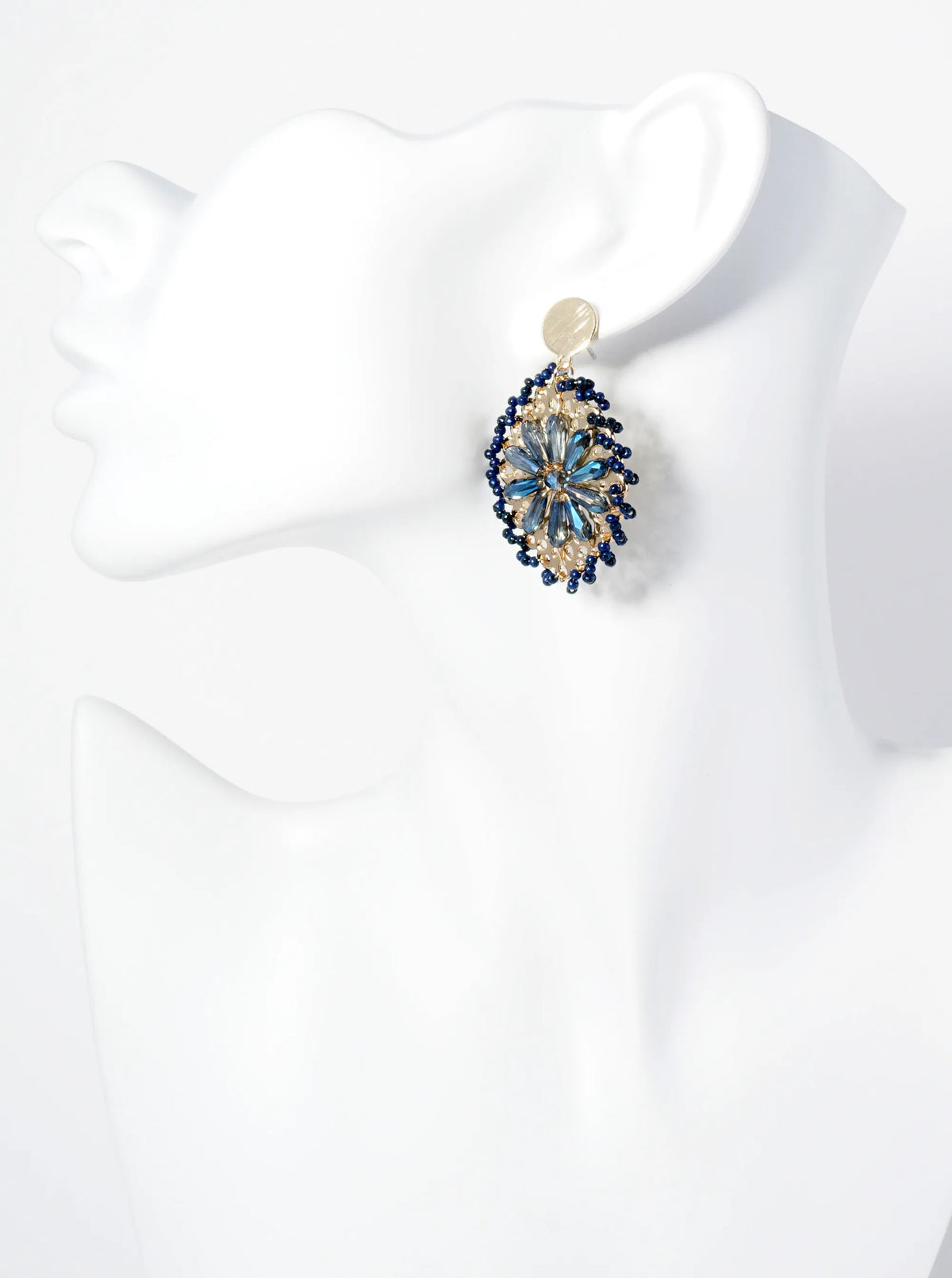 Seed Bead-Wrapped Floral Glass Bead Embellishment Post Drop Earrings