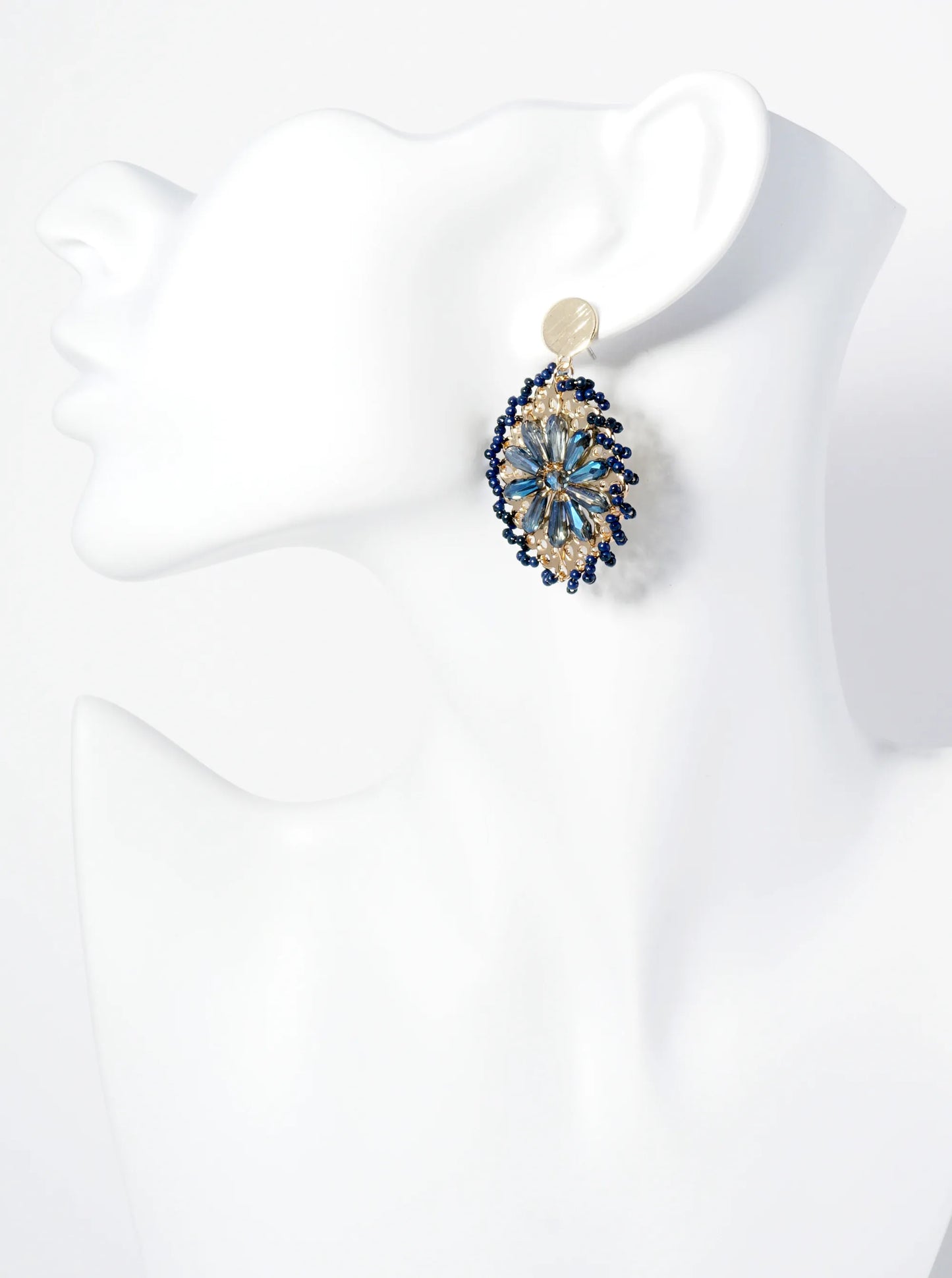 Seed Bead-Wrapped Floral Glass Bead Embellishment Post Drop Earrings