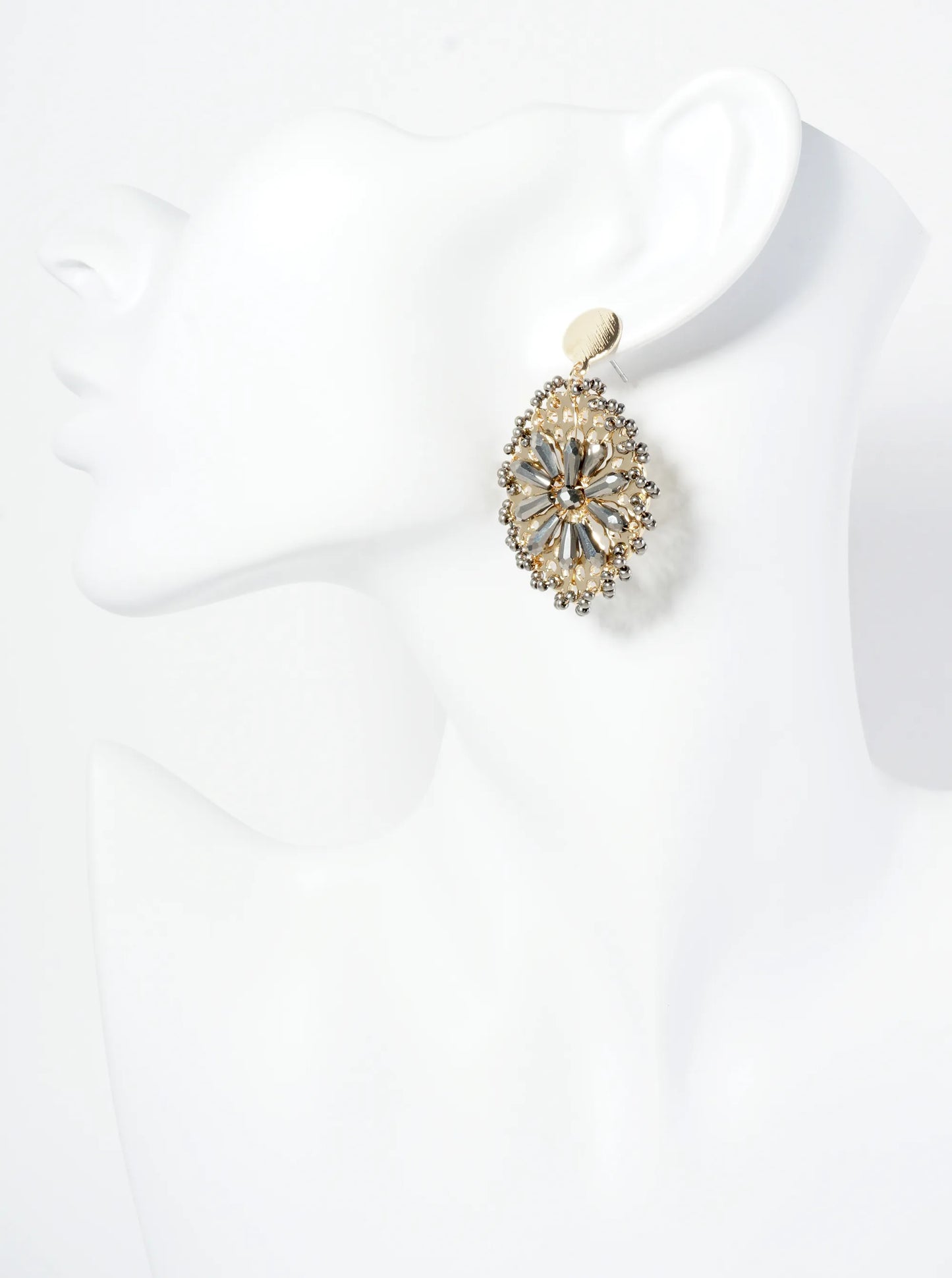 Seed Bead-Wrapped Floral Glass Bead Embellishment Post Drop Earrings