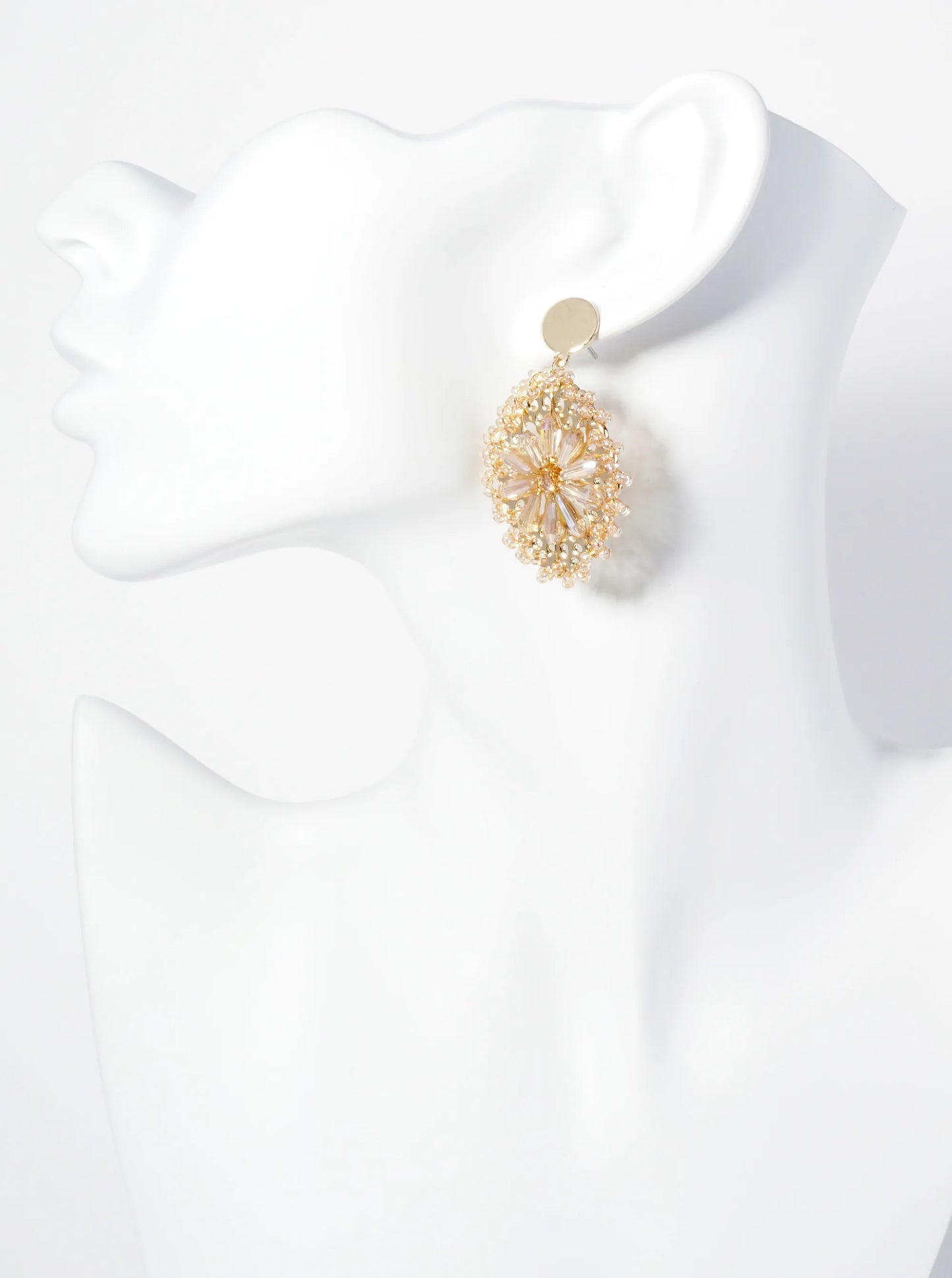 Seed Bead-Wrapped Floral Glass Bead Embellishment Post Drop Earrings