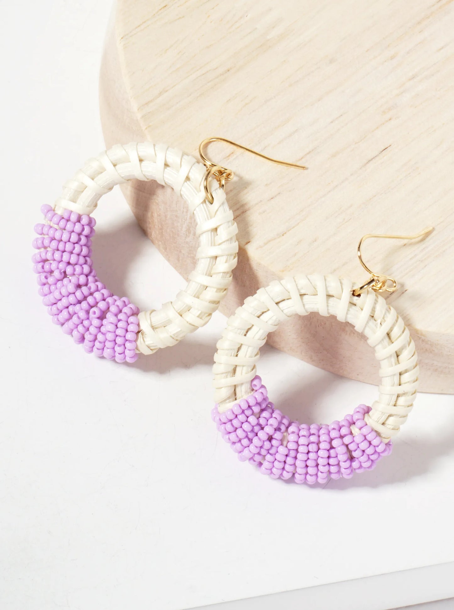 Seed-Bead Wrapped Rattan Circle Statement Summer Earrings