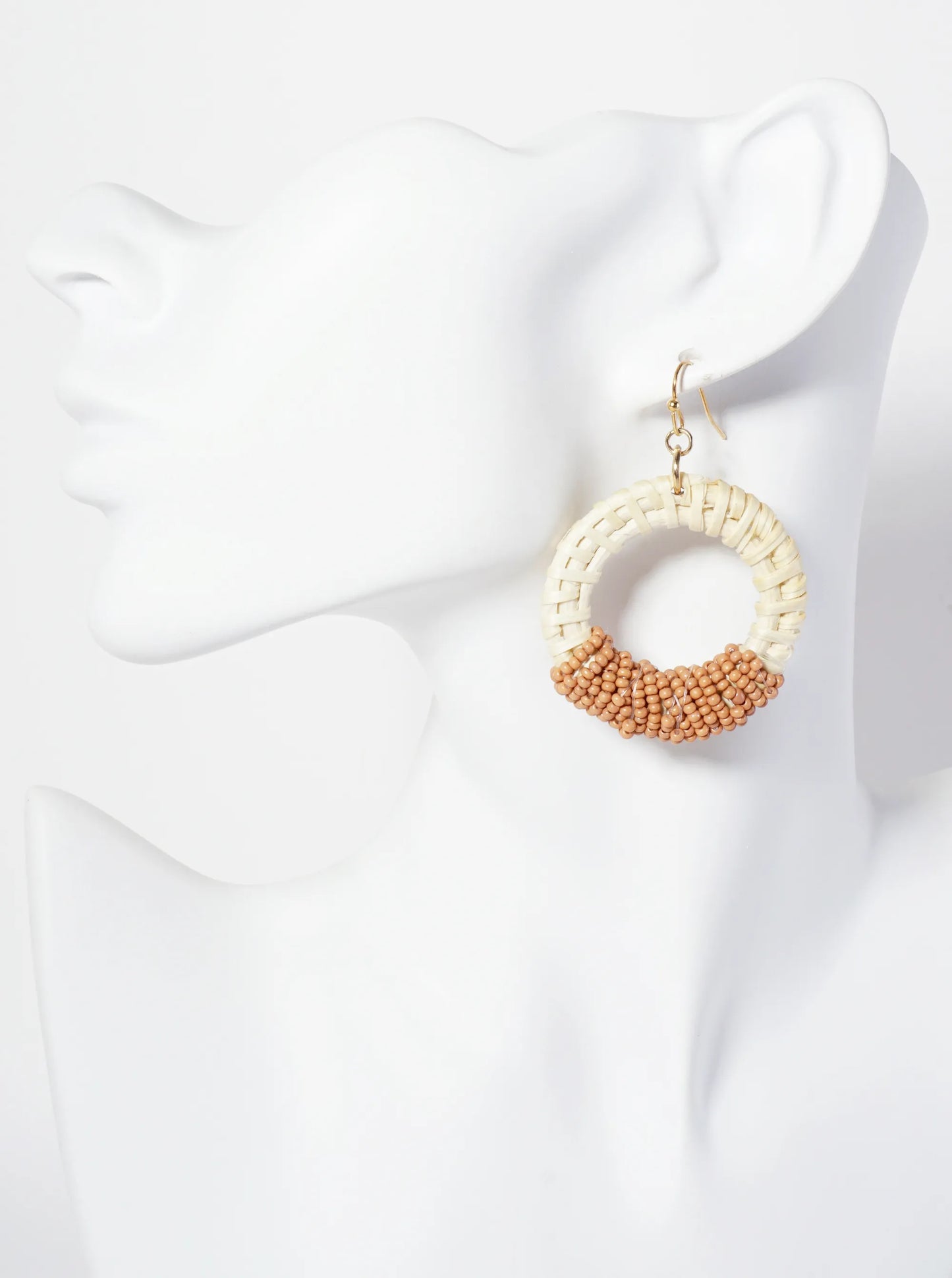 Seed-Bead Wrapped Rattan Circle Statement Summer Earrings