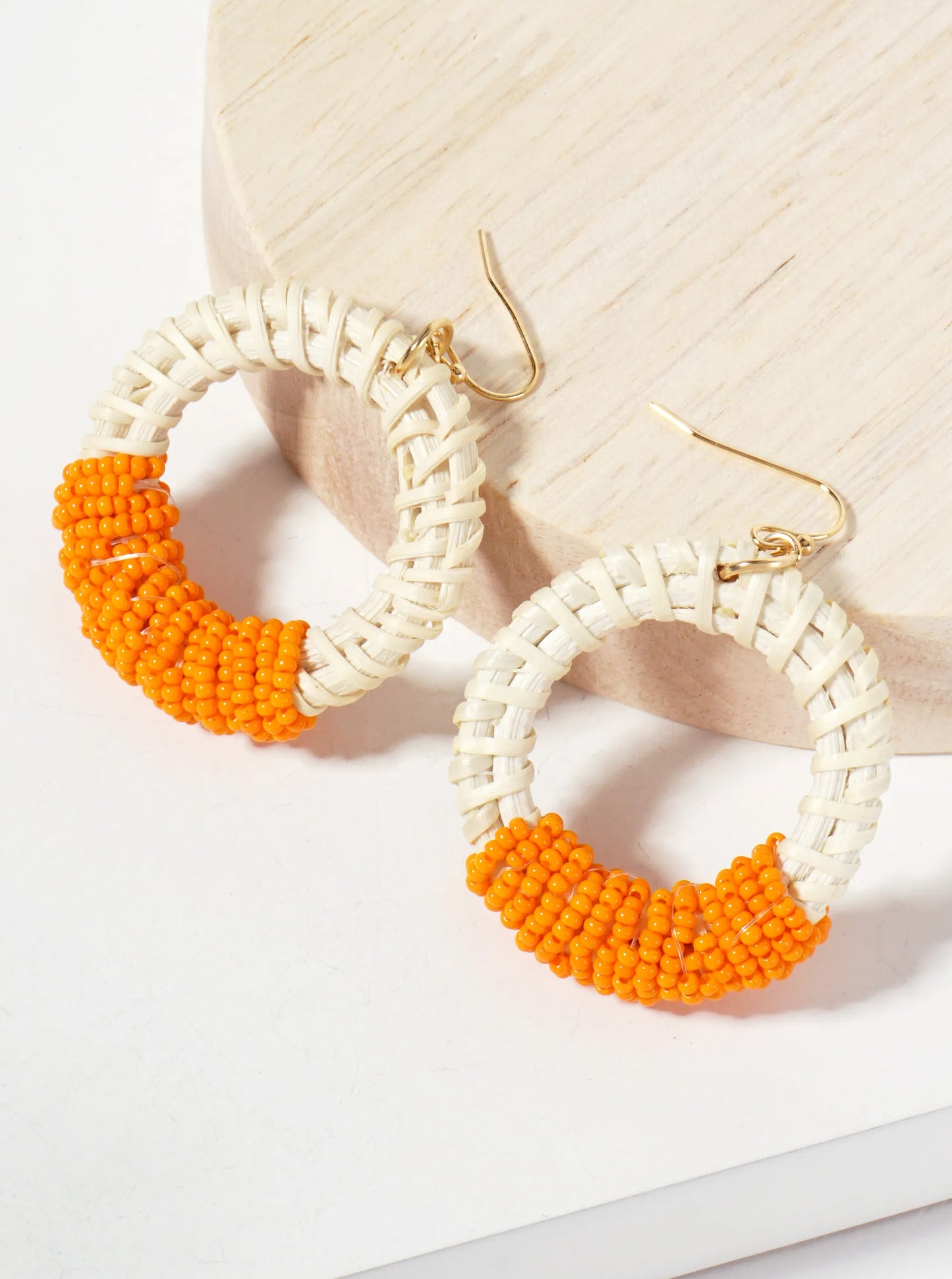 Seed-Bead Wrapped Rattan Circle Statement Summer Earrings