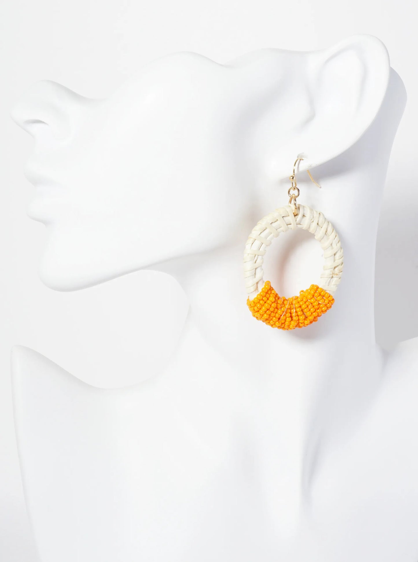 Seed-Bead Wrapped Rattan Circle Statement Summer Earrings