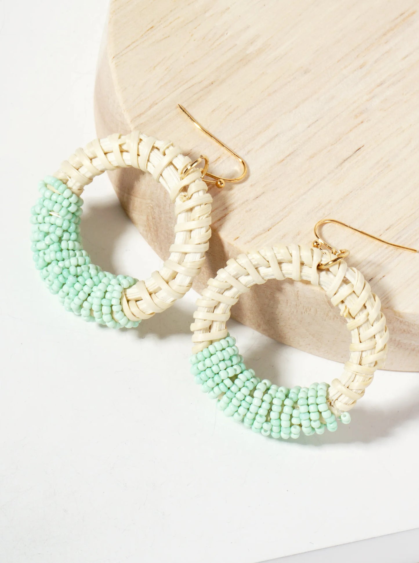 Seed-Bead Wrapped Rattan Circle Statement Summer Earrings