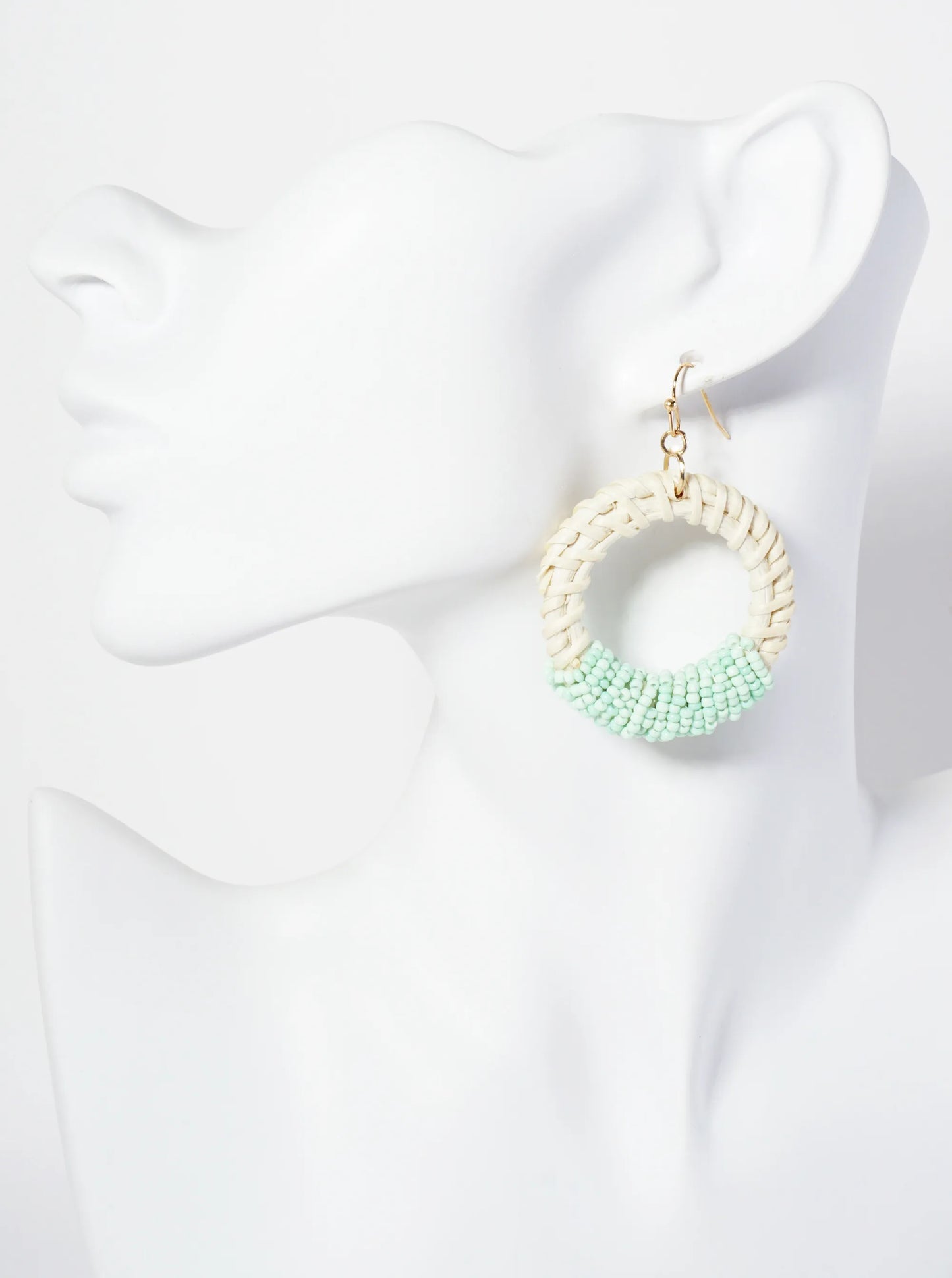 Seed-Bead Wrapped Rattan Circle Statement Summer Earrings