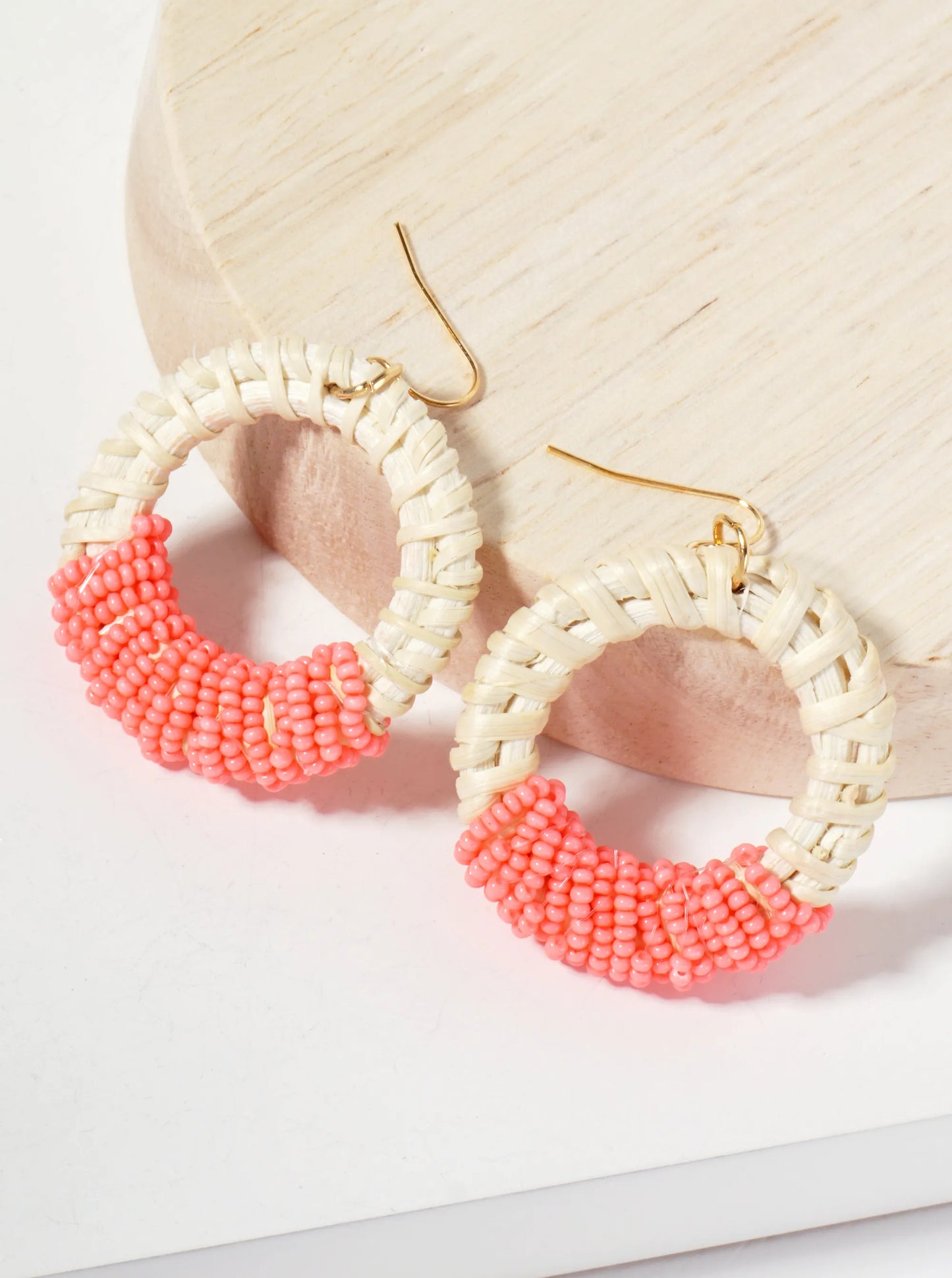 Seed-Bead Wrapped Rattan Circle Statement Summer Earrings