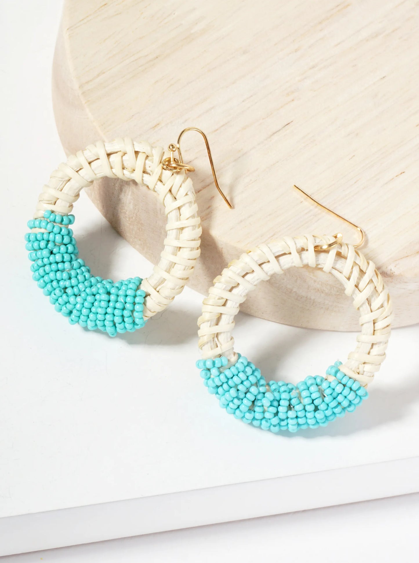 Seed-Bead Wrapped Rattan Circle Statement Summer Earrings