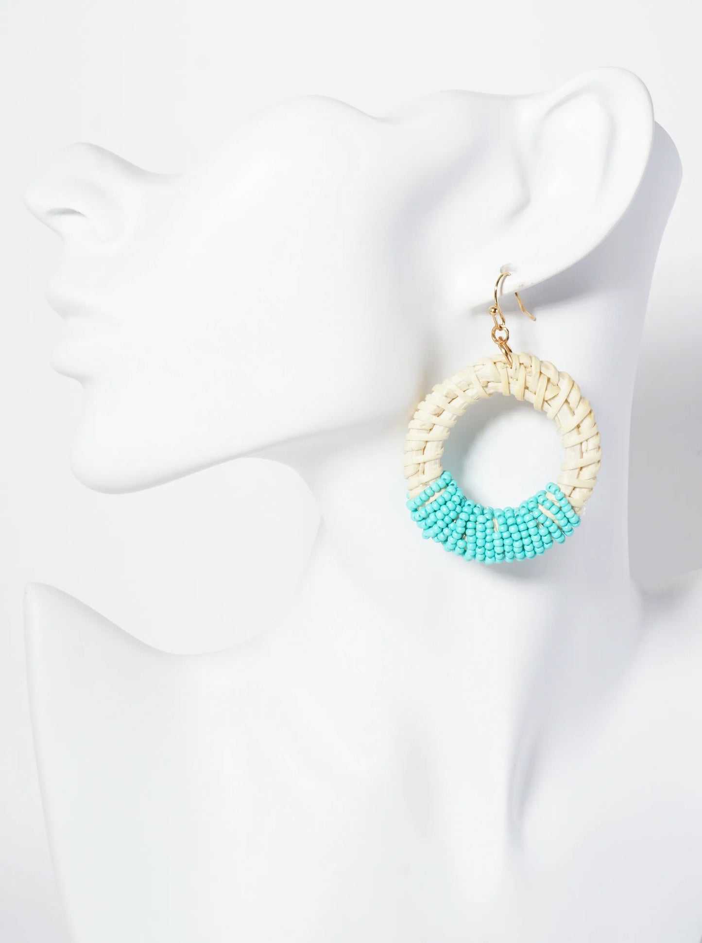Seed-Bead Wrapped Rattan Circle Statement Summer Earrings