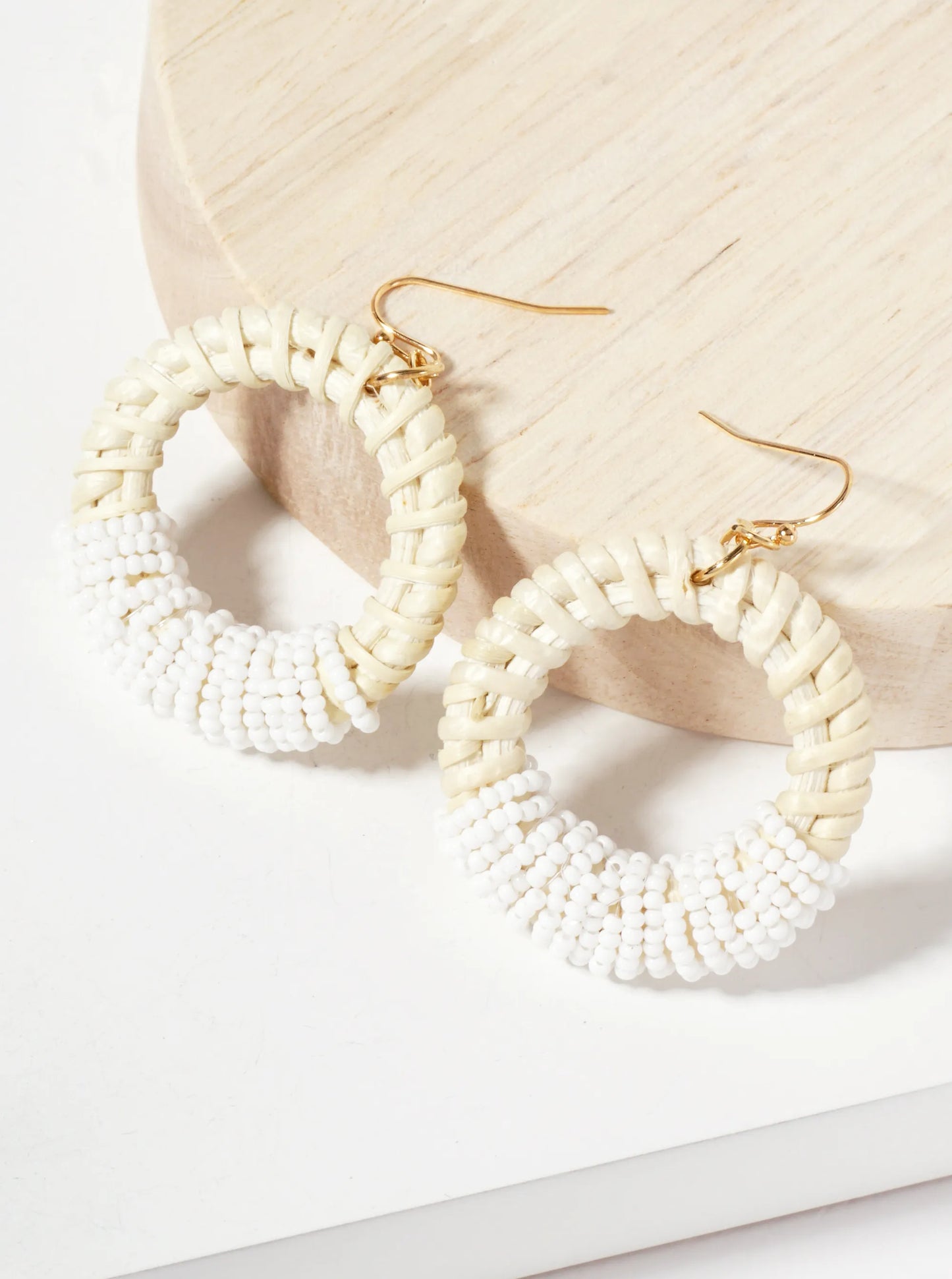 Seed-Bead Wrapped Rattan Circle Statement Summer Earrings