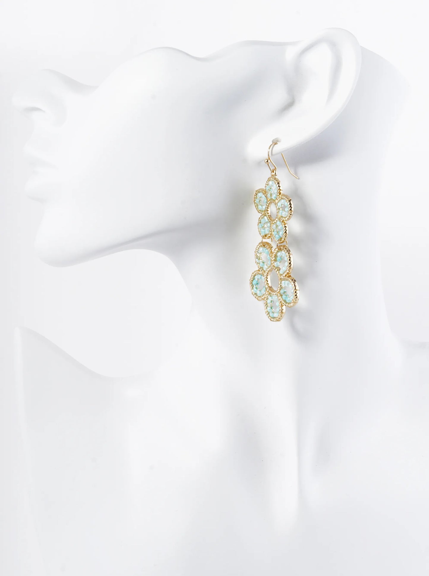 Seed Beaded Double Flower Drop Dangle Earrings