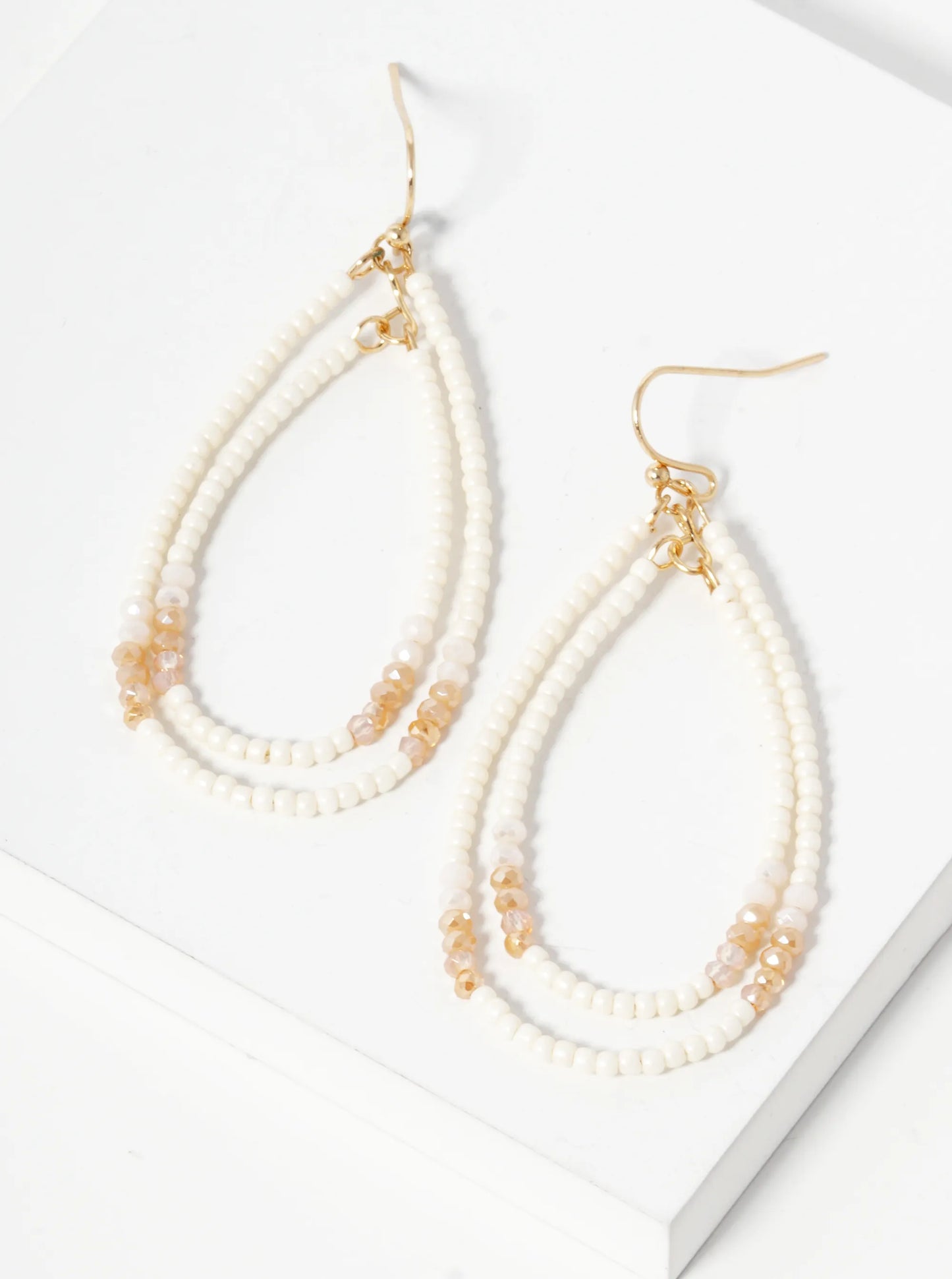 Seed Beaded Double Teardrop Dangle Earrings