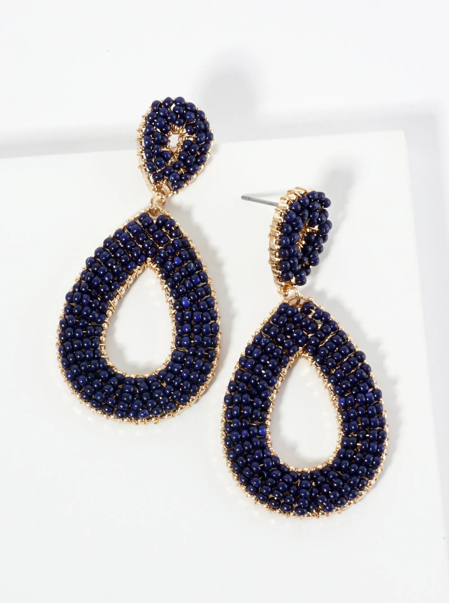 Seed Beaded Double Teardrop Dangle Post Earrings