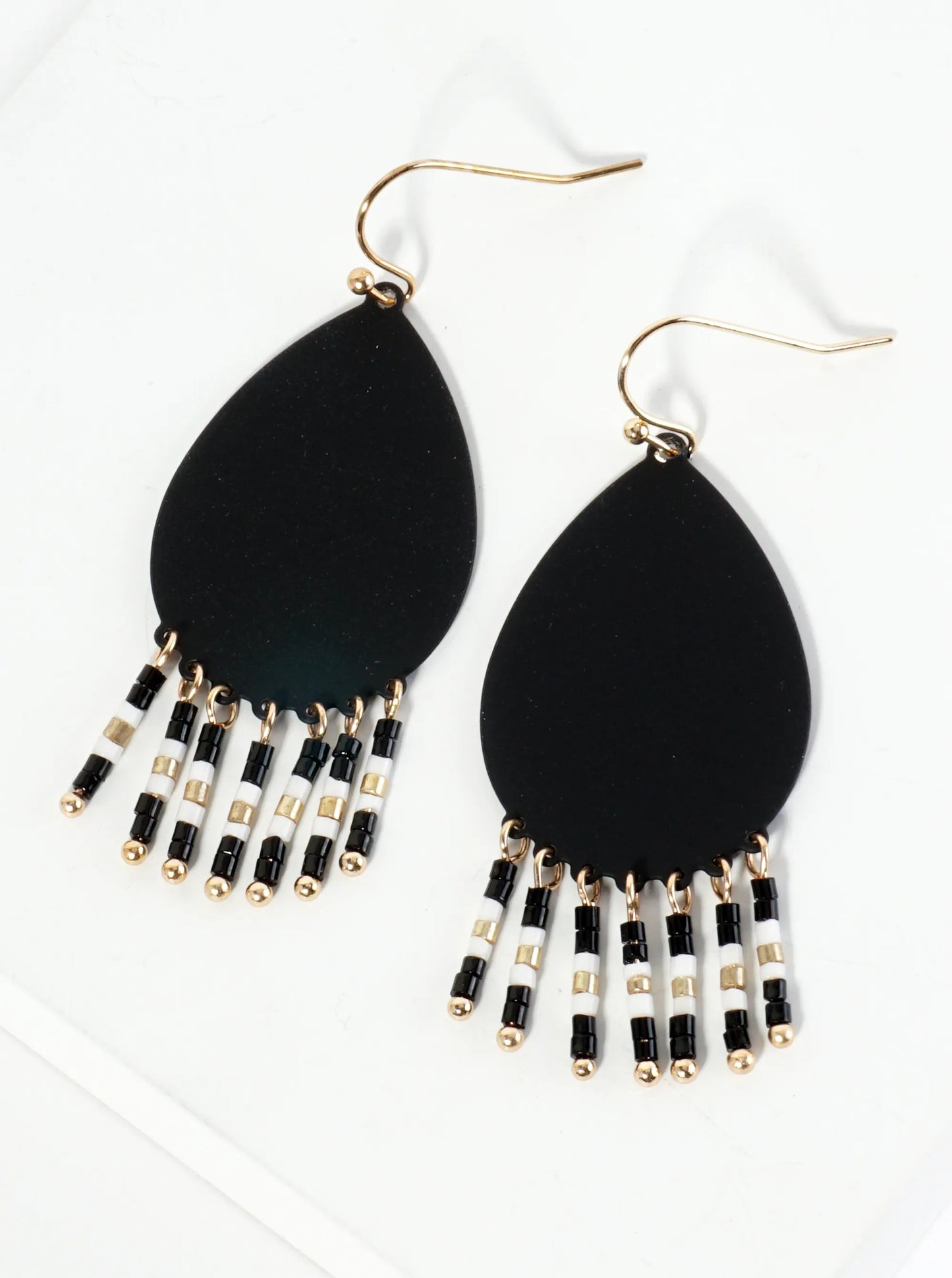 Seed Beaded Fringe Drop Teardrop Earrings