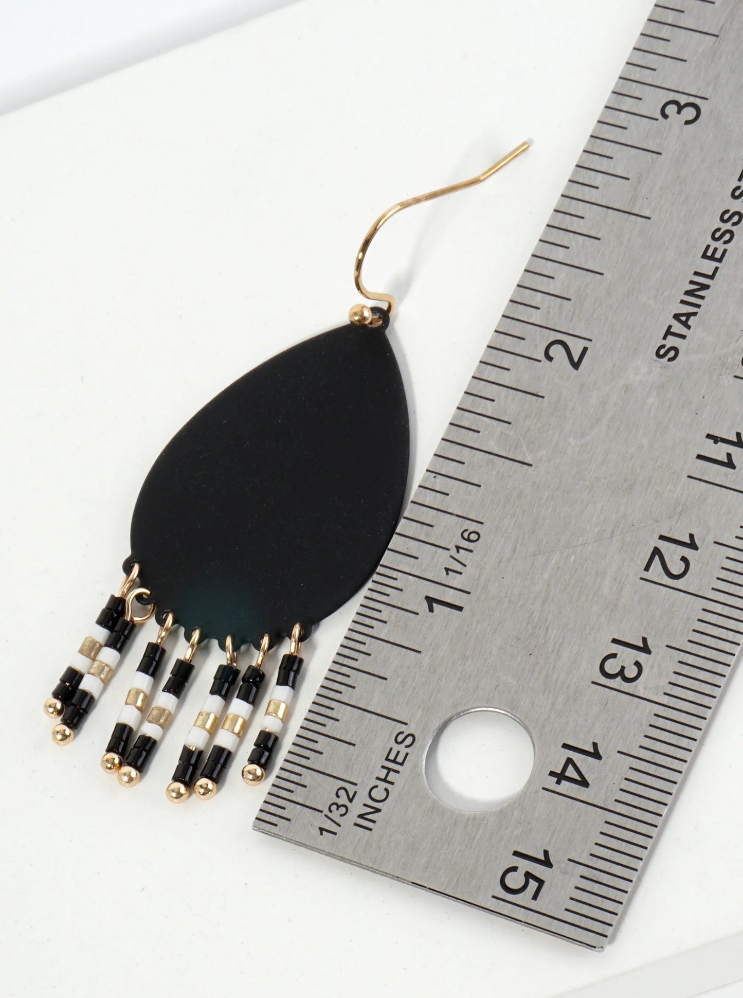 Seed Beaded Fringe Drop Teardrop Earrings