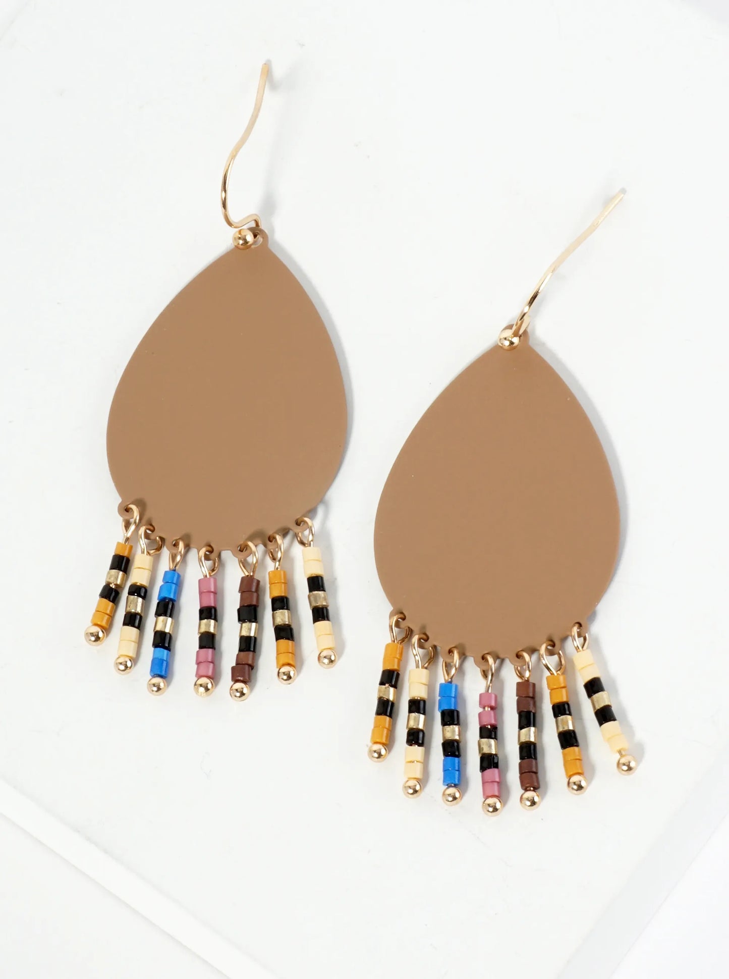 Seed Beaded Fringe Drop Teardrop Earrings