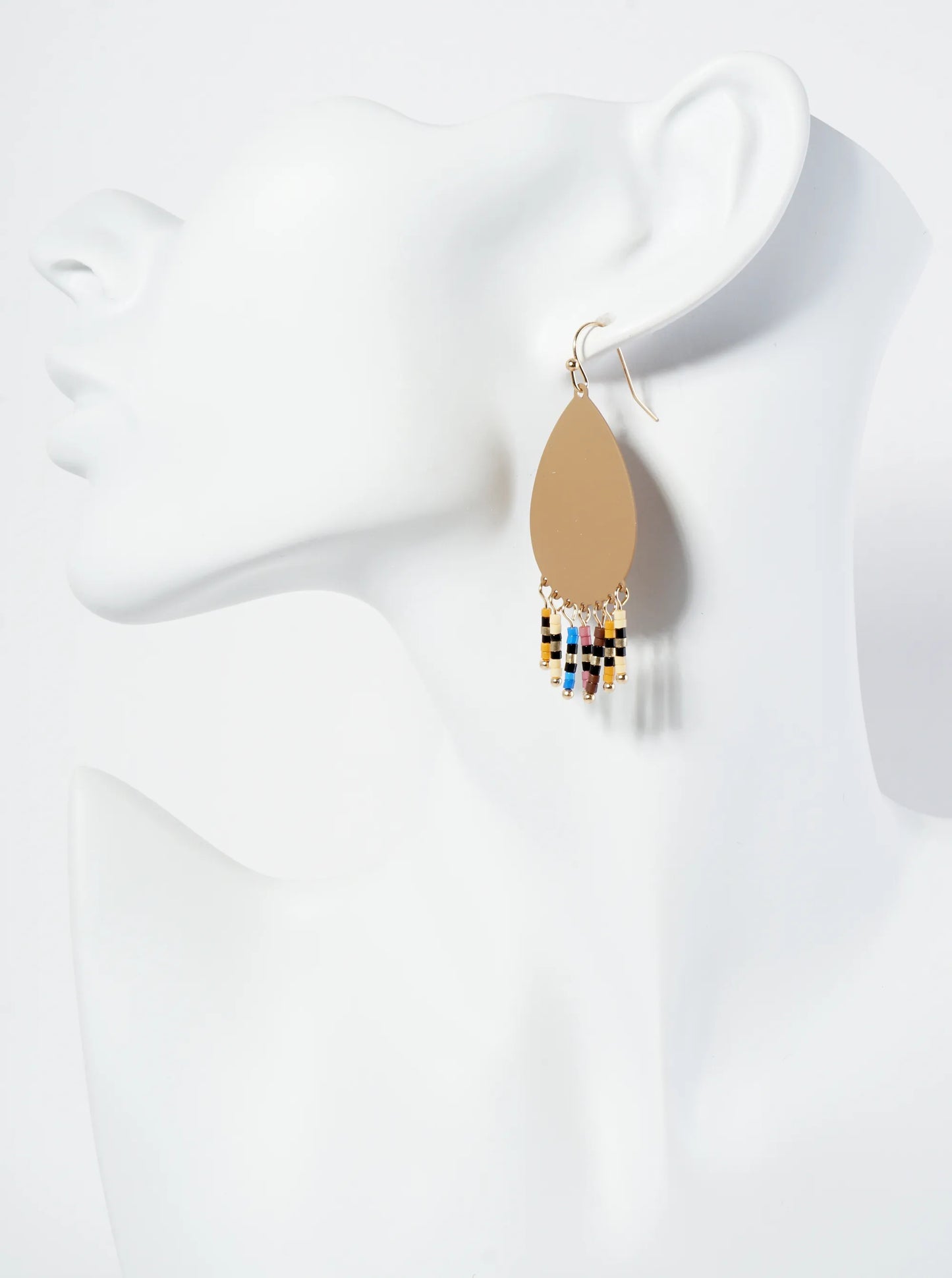 Seed Beaded Fringe Drop Teardrop Earrings