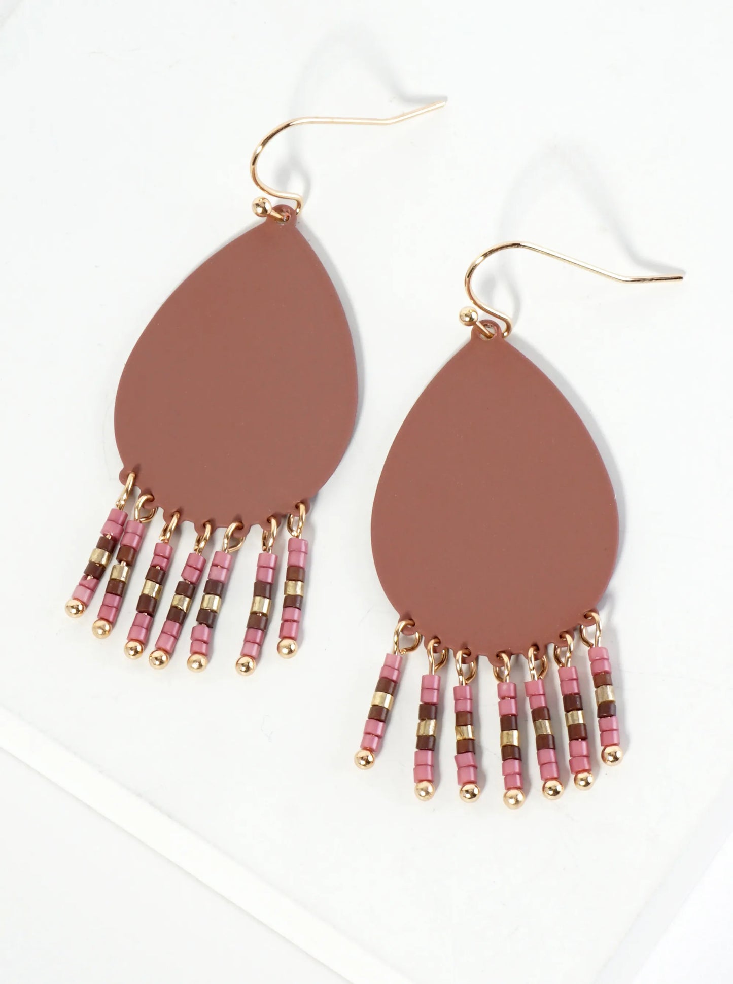 Seed Beaded Fringe Drop Teardrop Earrings