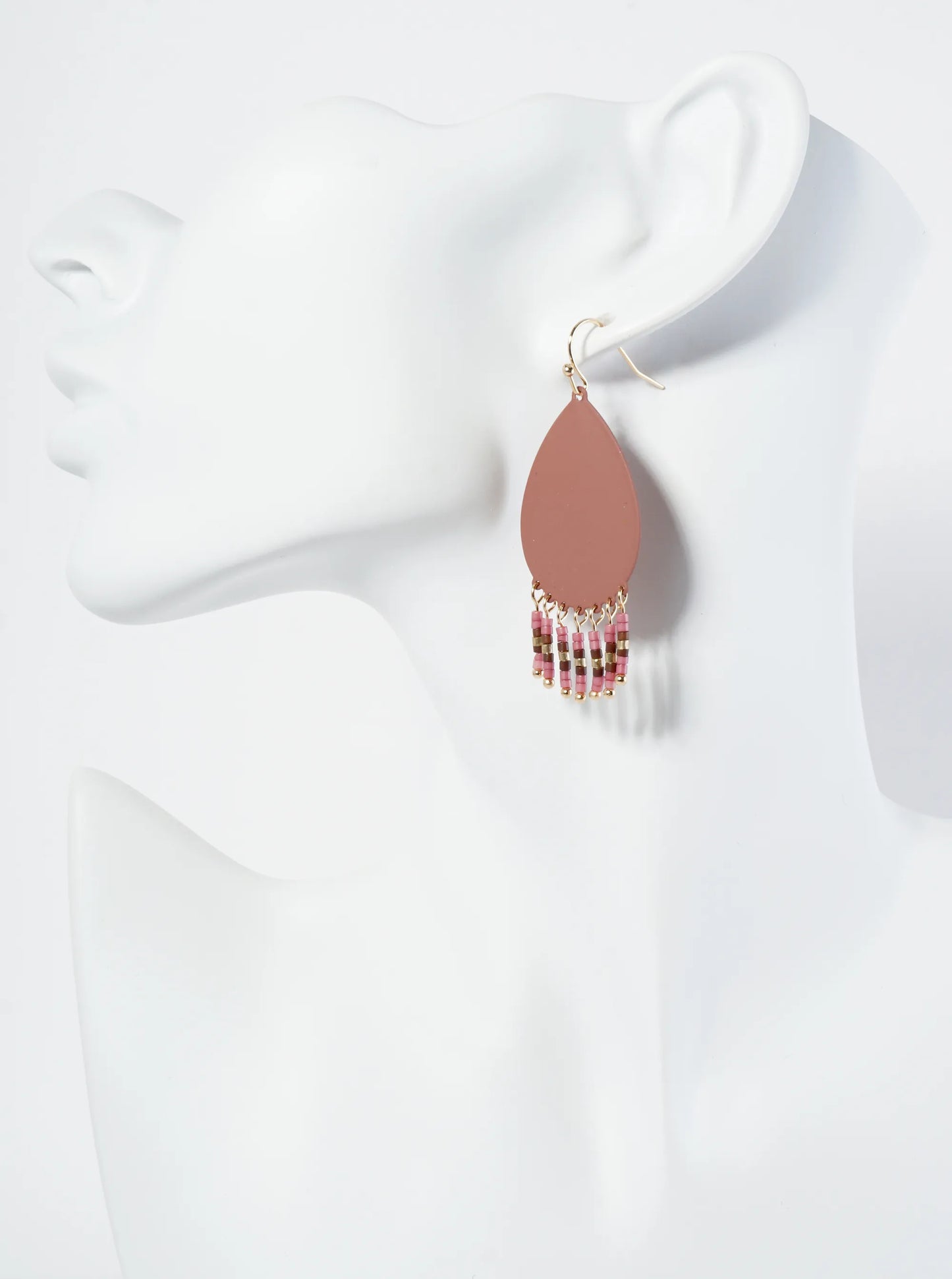 Seed Beaded Fringe Drop Teardrop Earrings