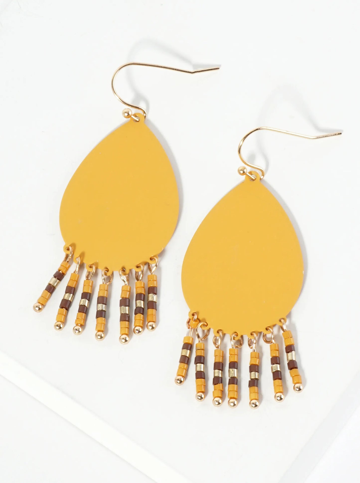 Seed Beaded Fringe Drop Teardrop Earrings