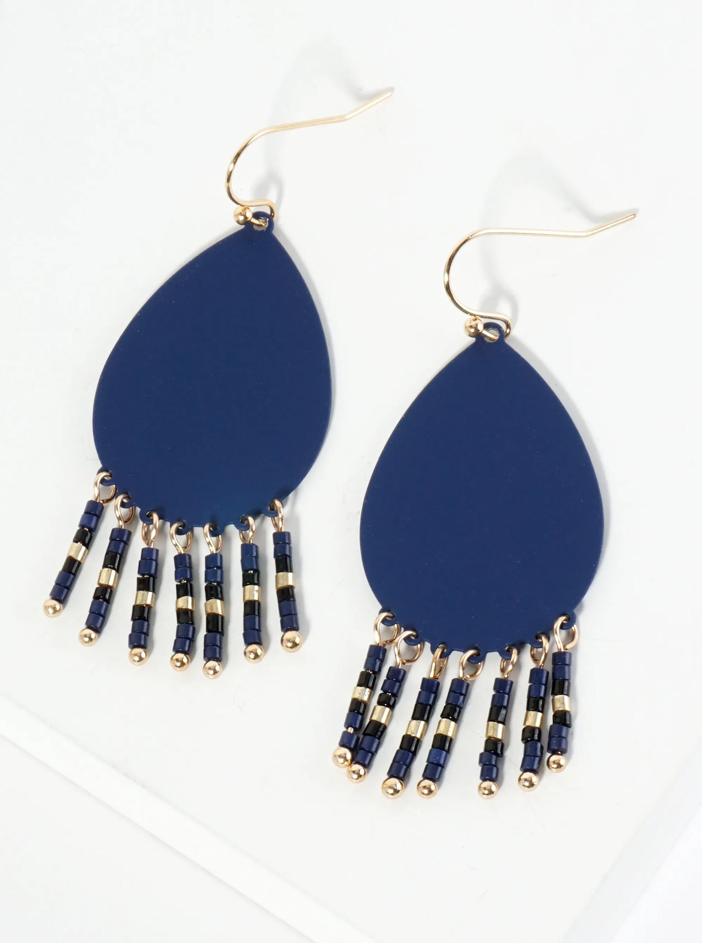 Seed Beaded Fringe Drop Teardrop Earrings