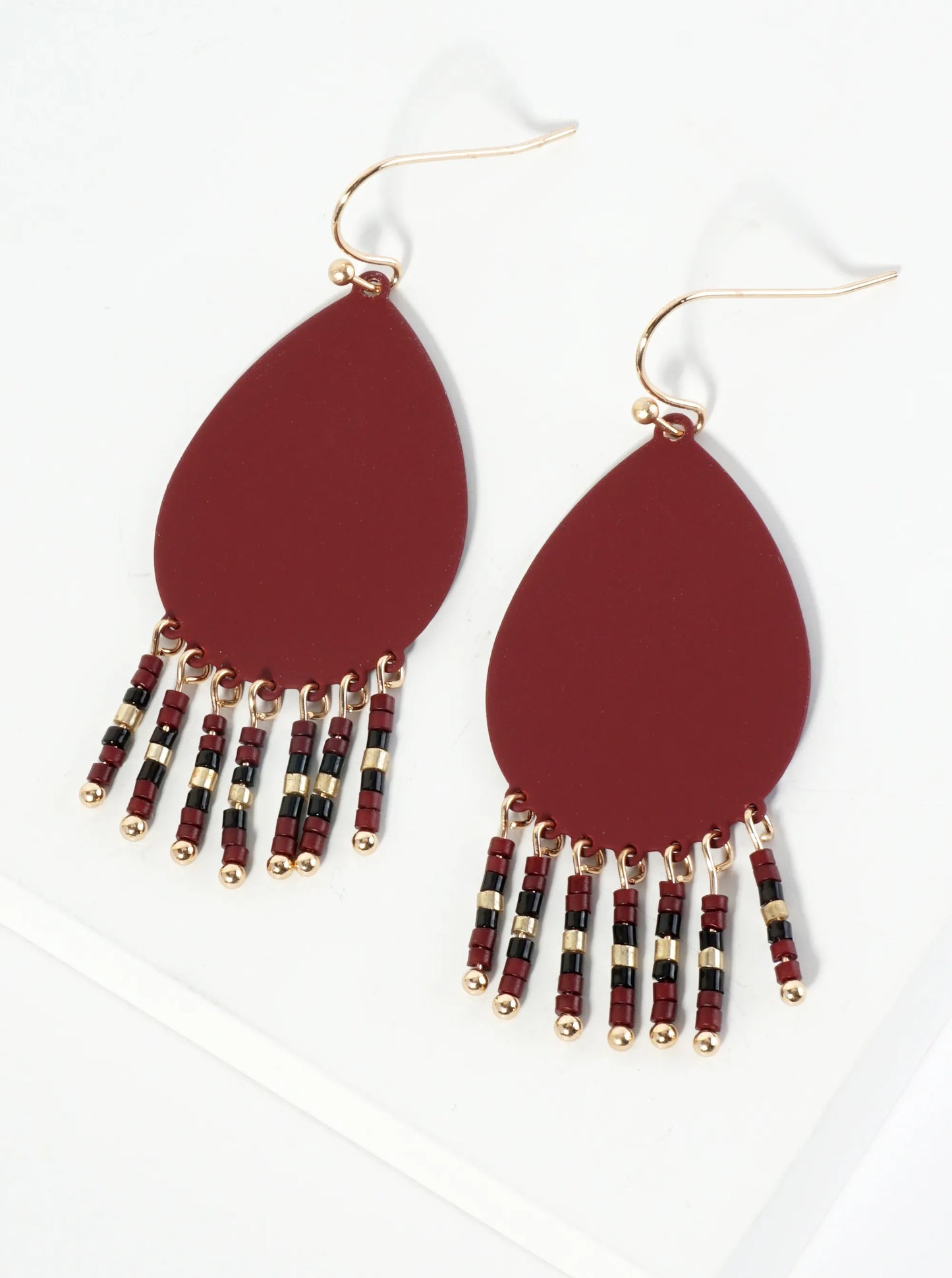 Seed Beaded Fringe Drop Teardrop Earrings