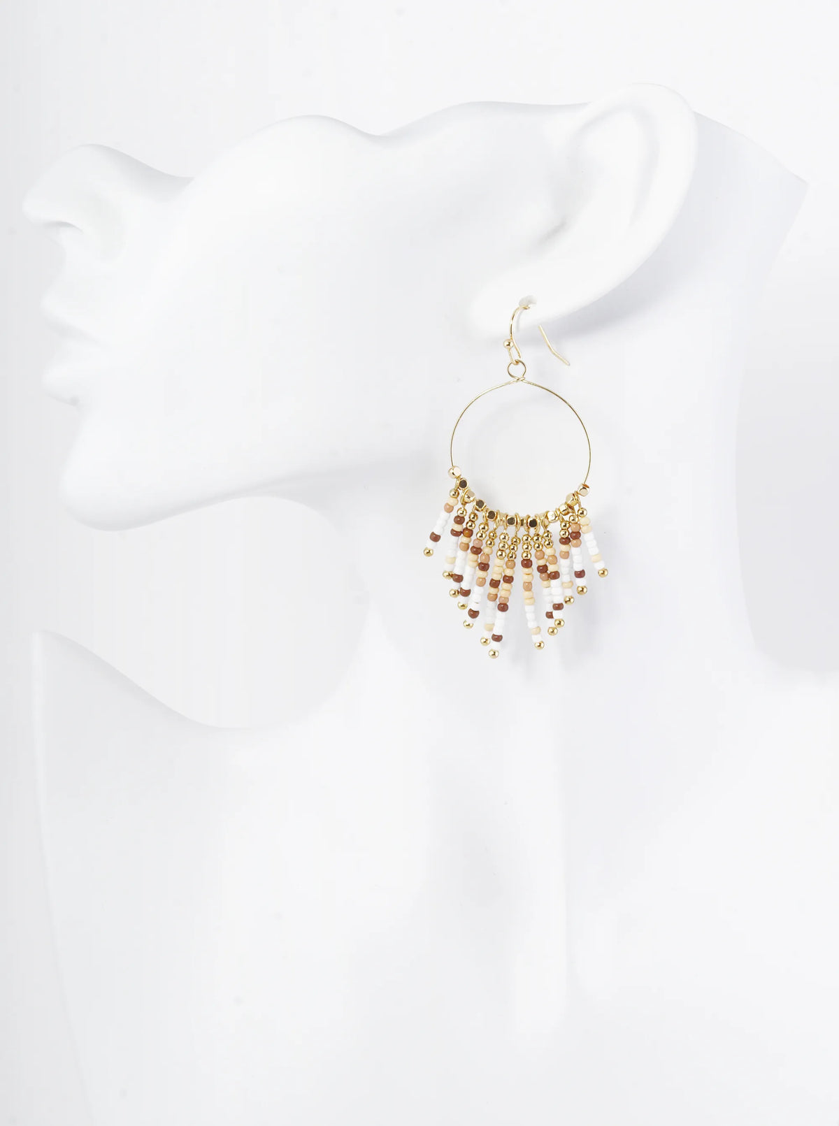 Seed Beaded Fringe Drop Wire Circle Dangle Drop Earrings