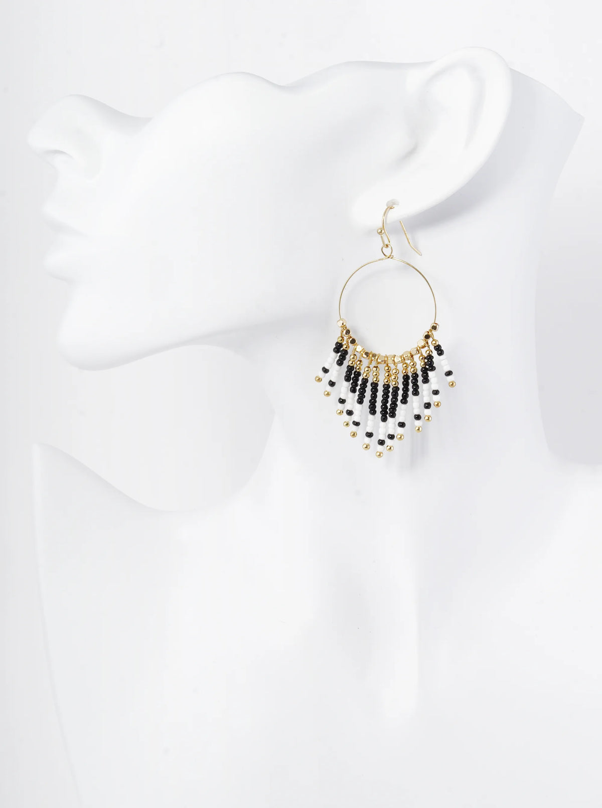 Seed Beaded Fringe Drop Wire Circle Dangle Drop Earrings