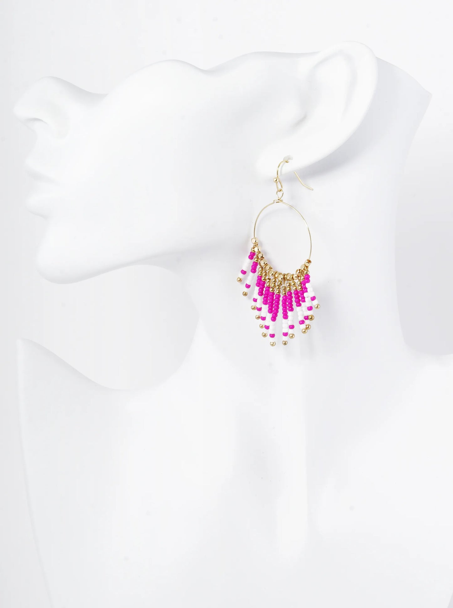 Seed Beaded Fringe Drop Wire Circle Dangle Drop Earrings