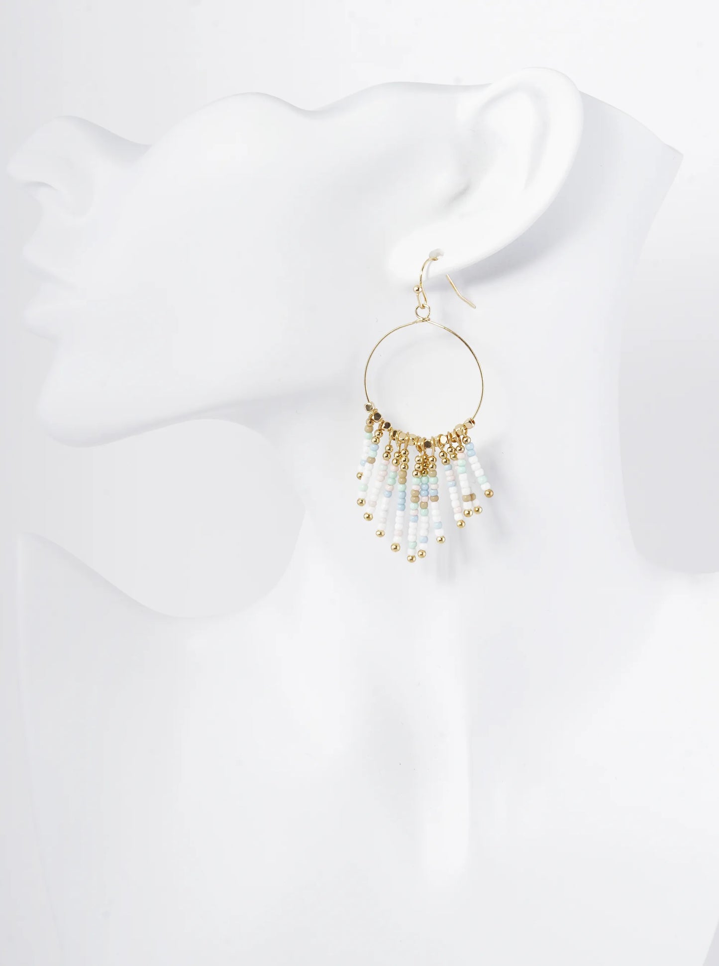 Seed Beaded Fringe Drop Wire Circle Dangle Drop Earrings