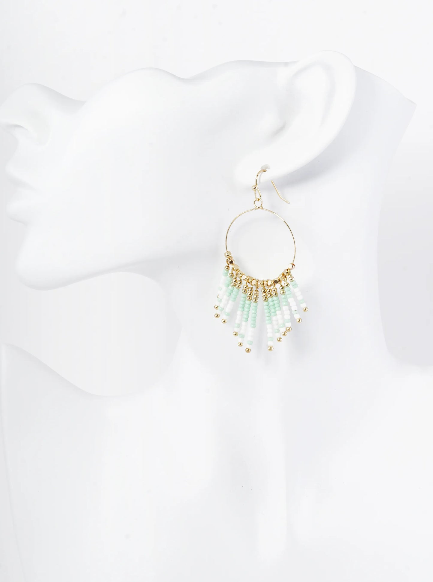 Seed Beaded Fringe Drop Wire Circle Dangle Drop Earrings