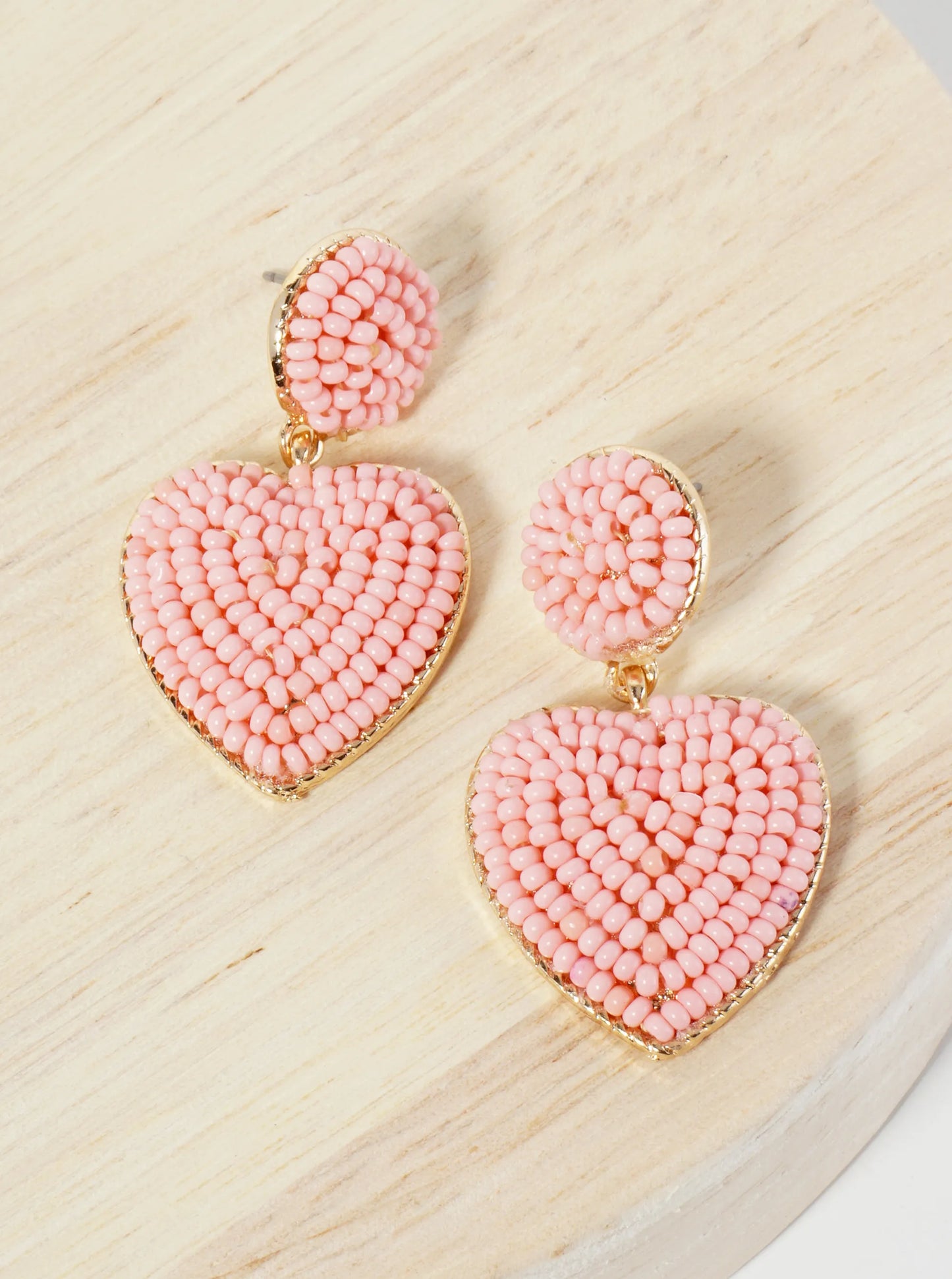 Seed Beaded Heart Drop Dangle Post Earrings