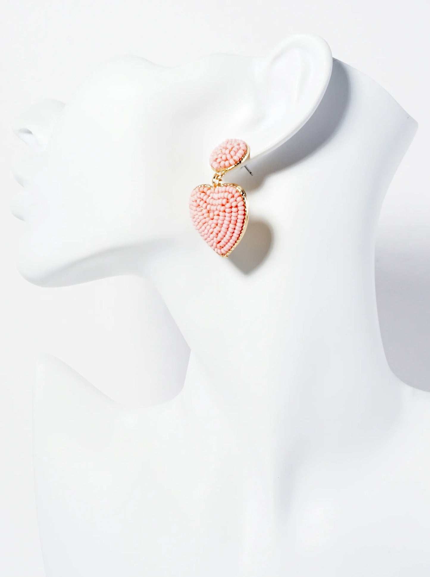 Seed Beaded Heart Drop Dangle Post Earrings