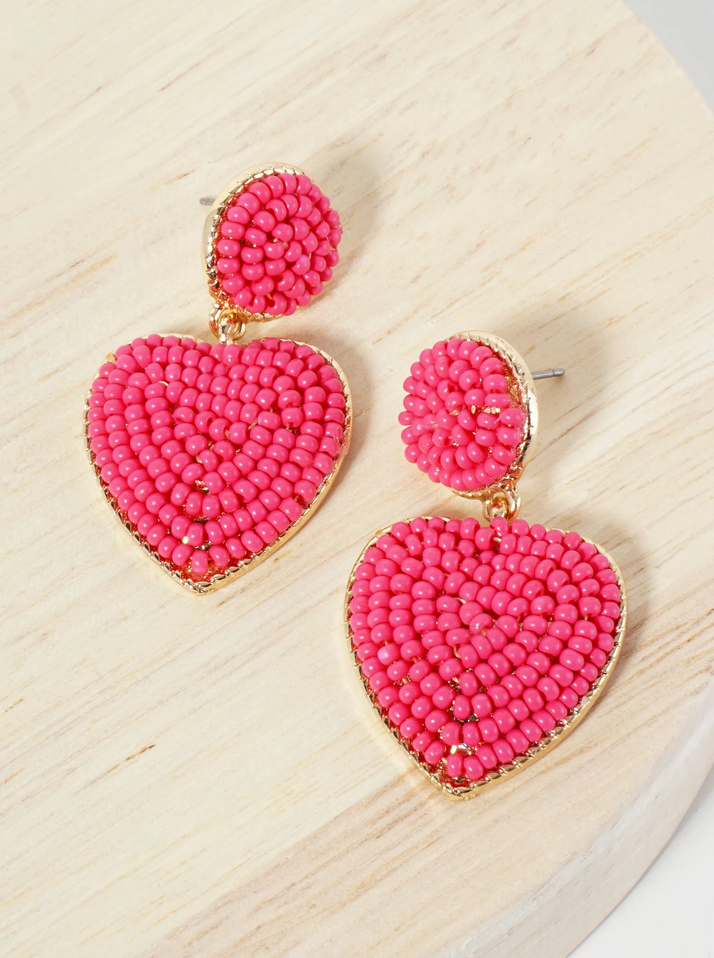 Seed Beaded Heart Drop Dangle Post Earrings